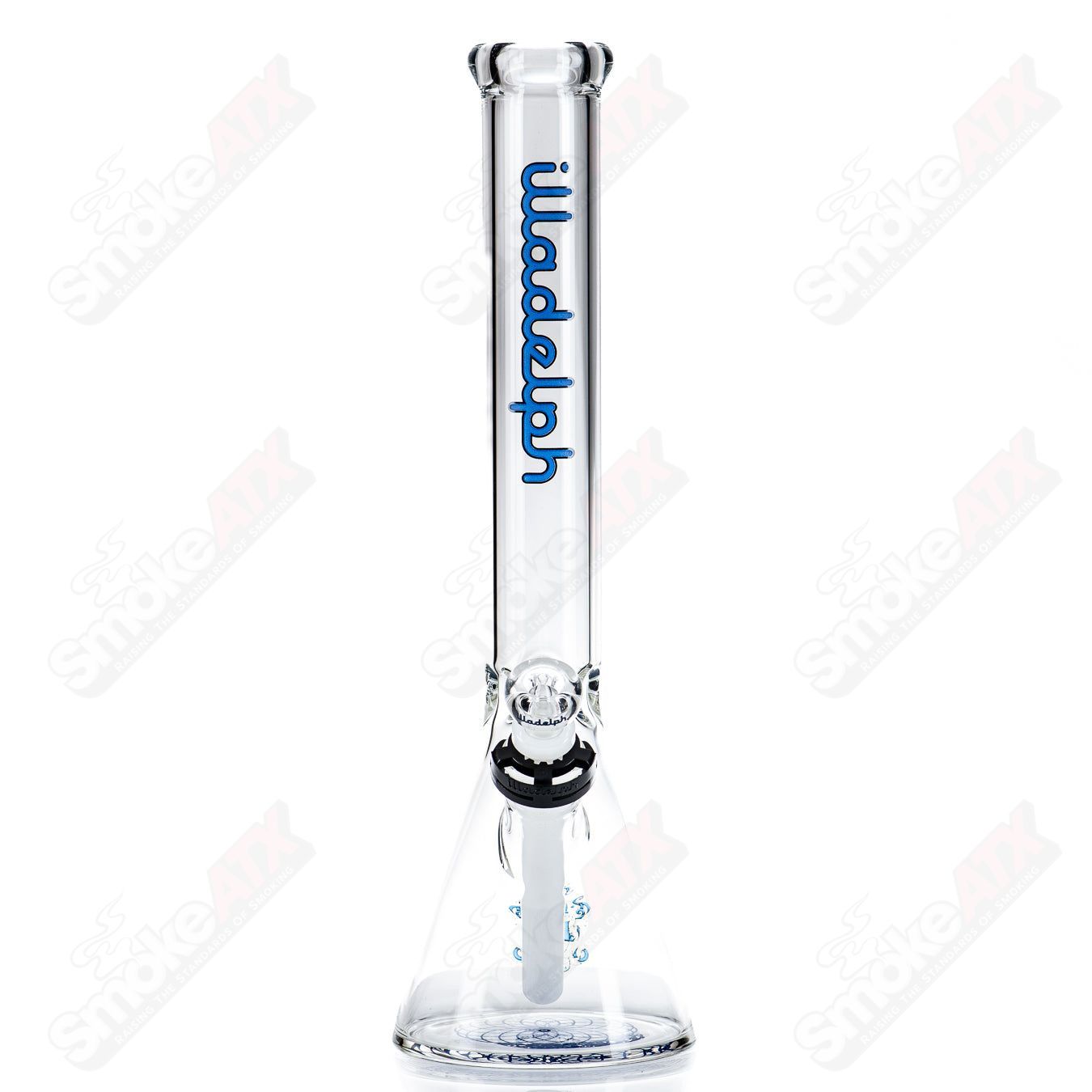 Royal blue 15-inch Illadelph beaker glass with 45mm diameter, showcasing a sturdy, clear design perfect for smoking use.