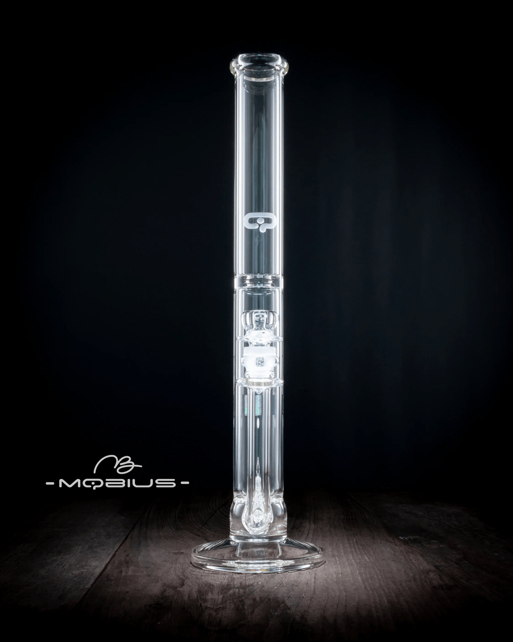Clear Mobius 45T Tall Stereo Matrix V1 glass waterpipe with intricate design and tall stature, ideal for smooth smoking sessions.