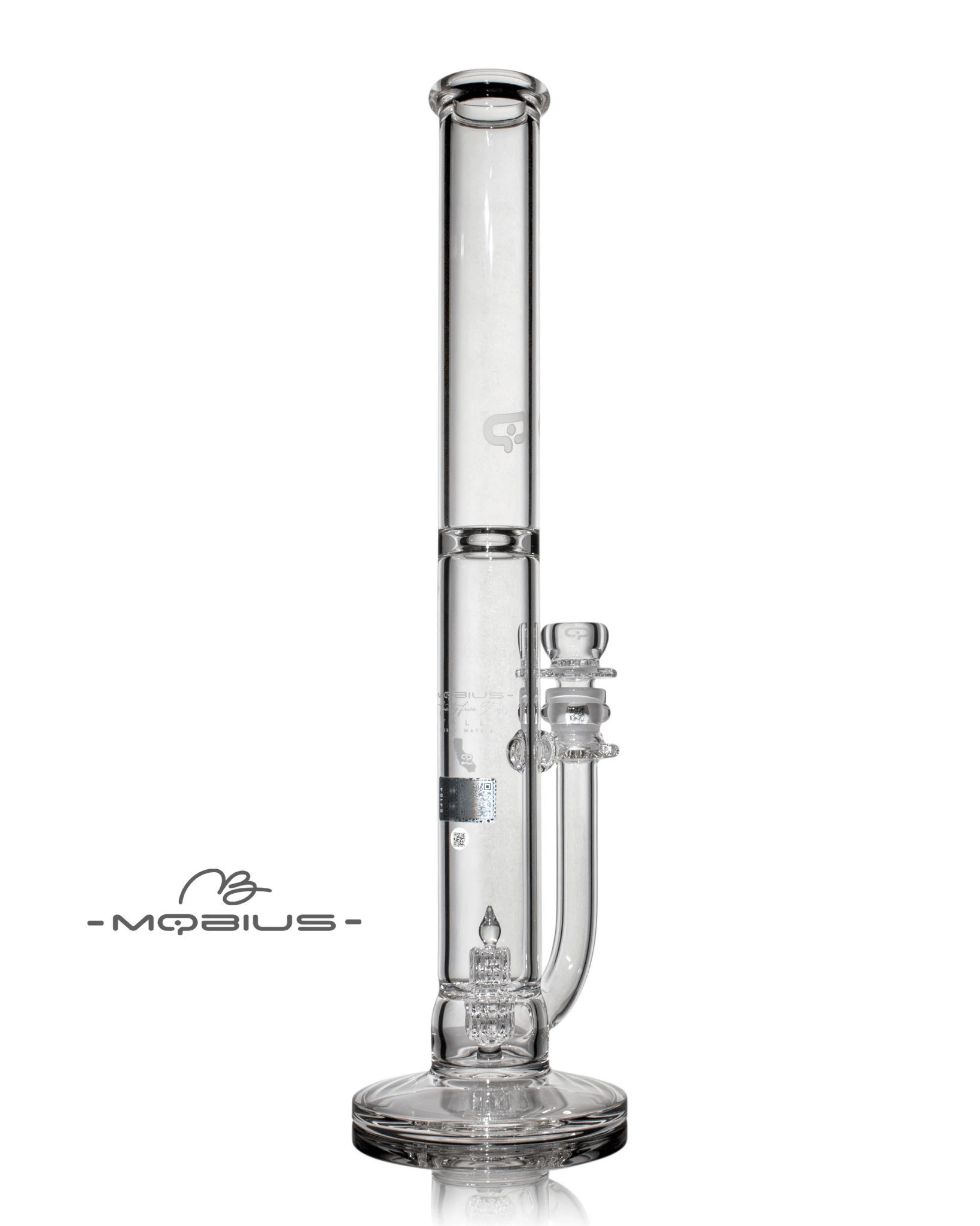Clear Mobius 45T Tall Stereo Matrix V1 glass waterpipe with intricate design and durable construction.