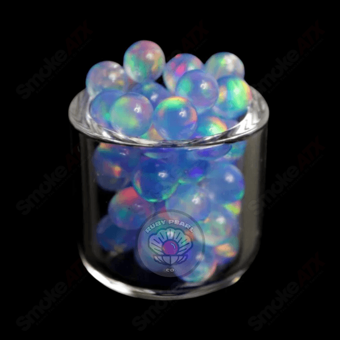 4mm Apollo Opal and Ruby Pearls by Ruby Pearl Company, glass pearls with smooth, shiny surface and vibrant color.