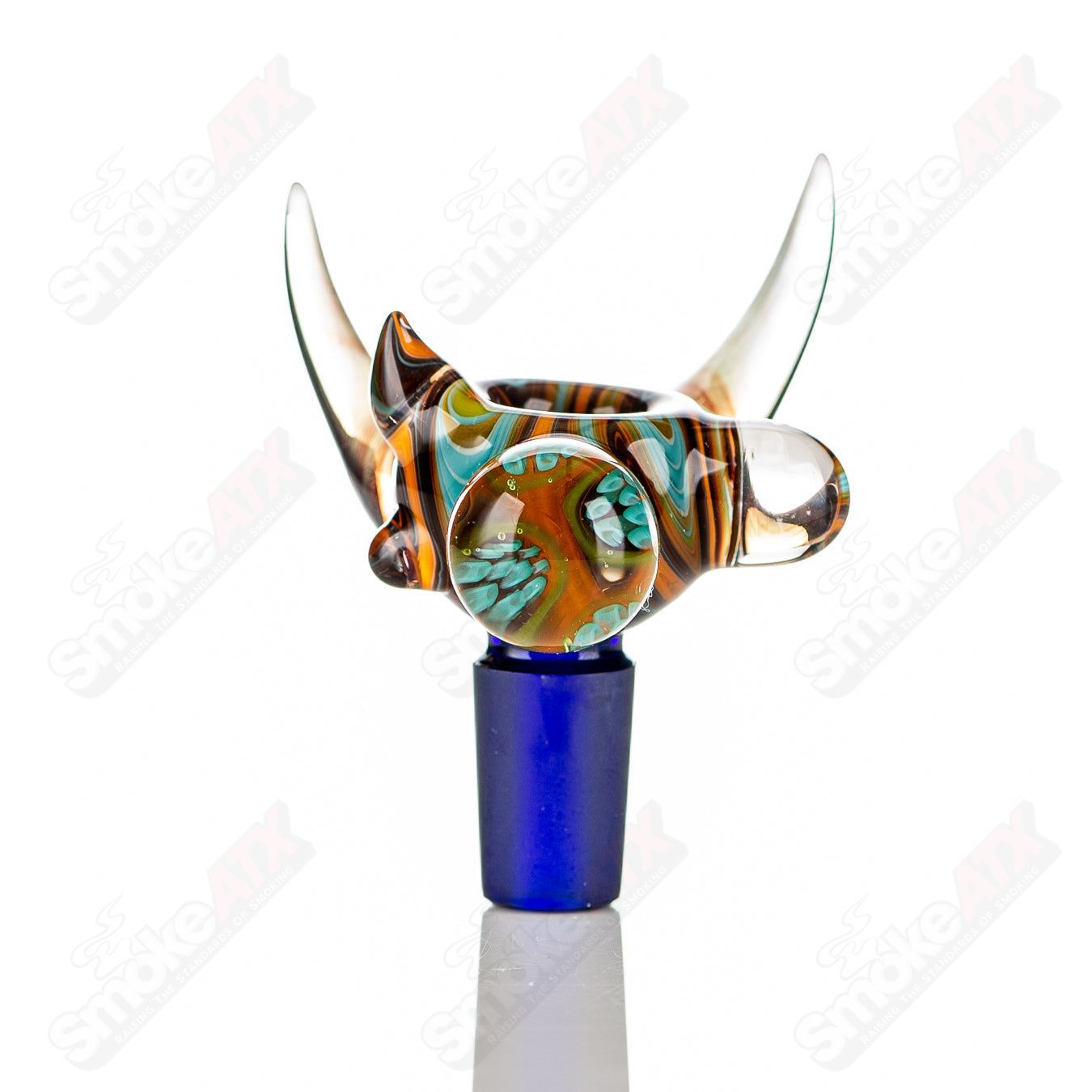 JMass 14mm full color worked horn milli bowl for heady glass pipes, featuring vibrant horn design and intricate craftsmanship.