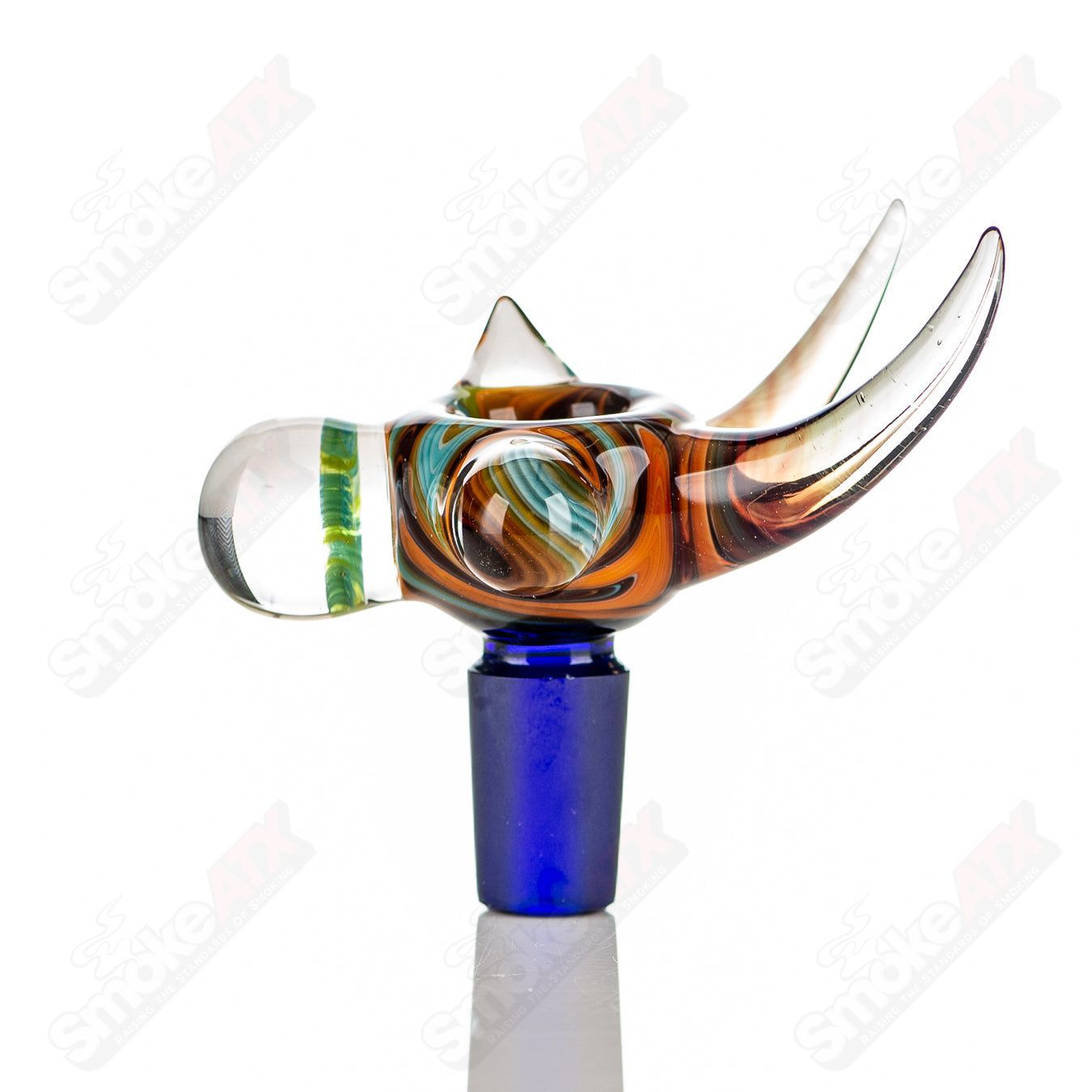 Colorful 14mm Horn Milli Bowl by JMass, heady glass piece with vibrant worked horn design for smoking accessories.