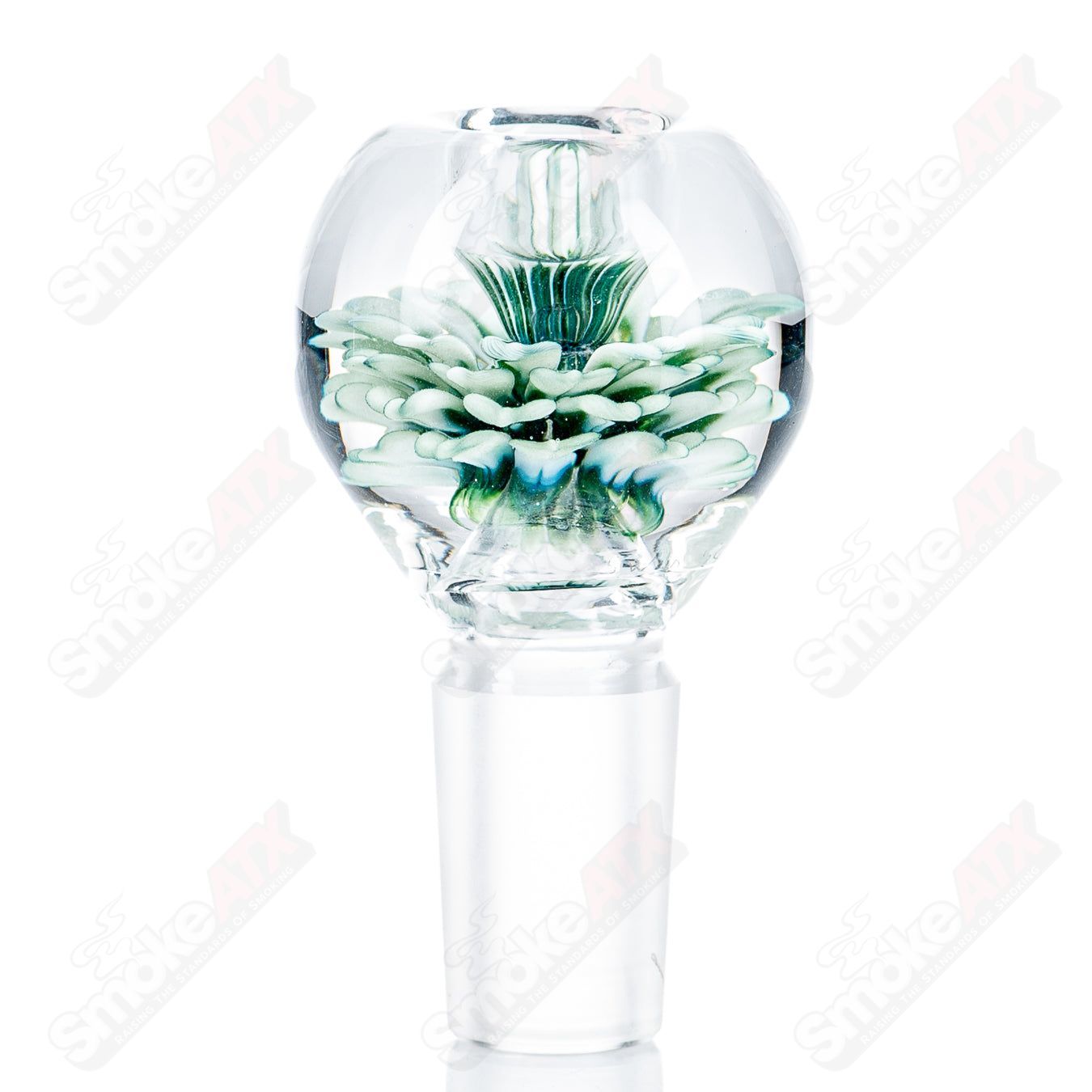 Swan Glass Flower Marble Bowl, 18mm heady glass bowl with colorful flower and marble design, designed for herbal smoking accessories.