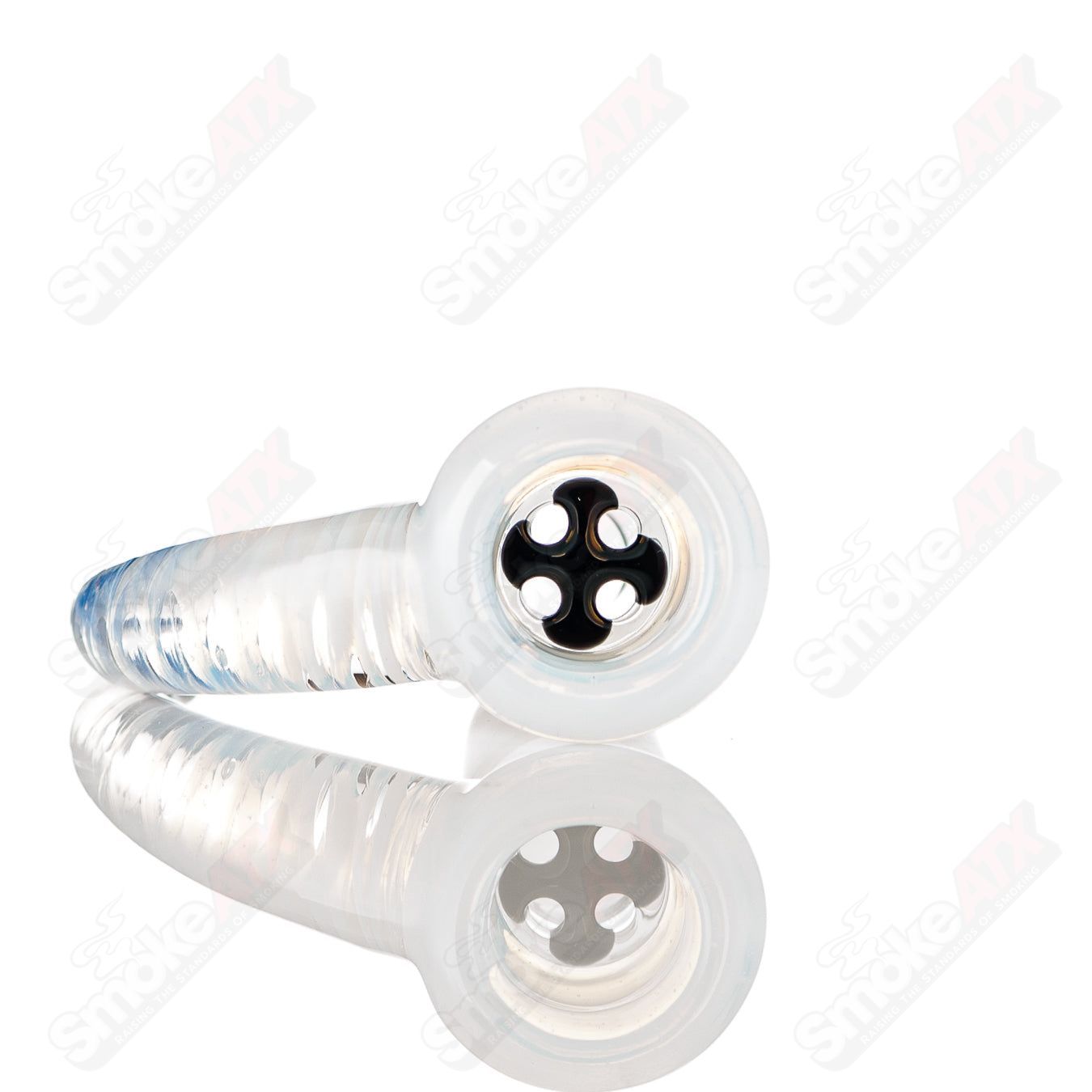 Colorful 18mm Worked 4-Hole Slide from Texas Tubes, designed for Heady Glass bowls with vibrant glasswork and intricate details.