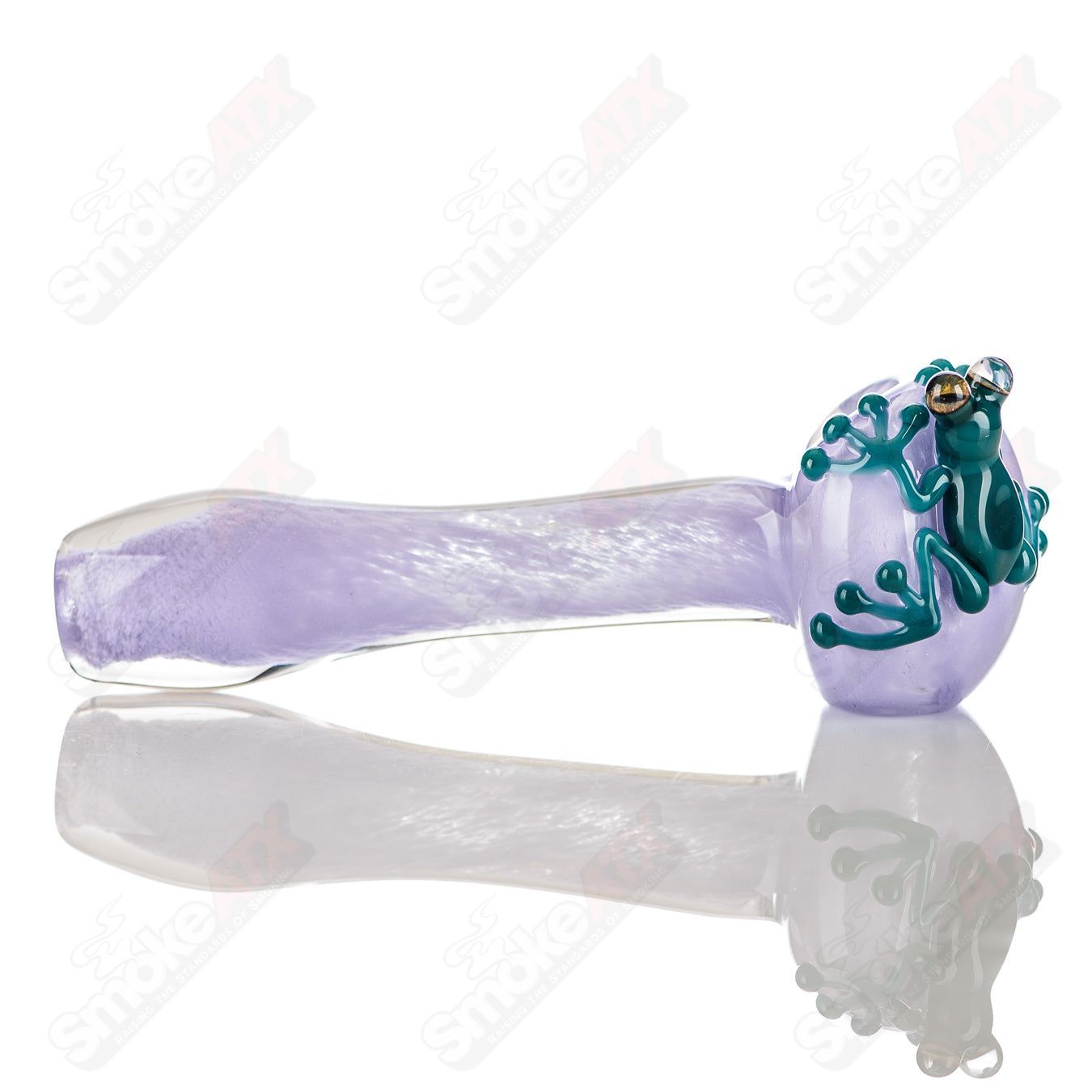 Beezy Glass #5 Frog Spoon Pipe featuring a colorful frog design and clear glass construction.