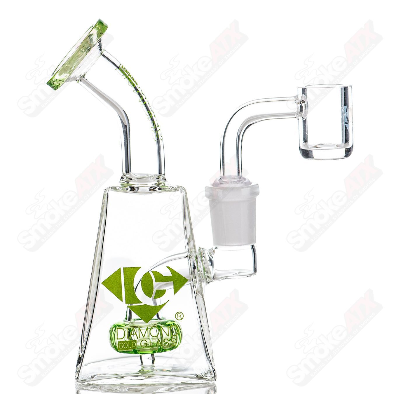 Diamond Glass 5-inch showerhead mini rig for concentrates, featuring a clear glass design and intricate showerhead percolator.