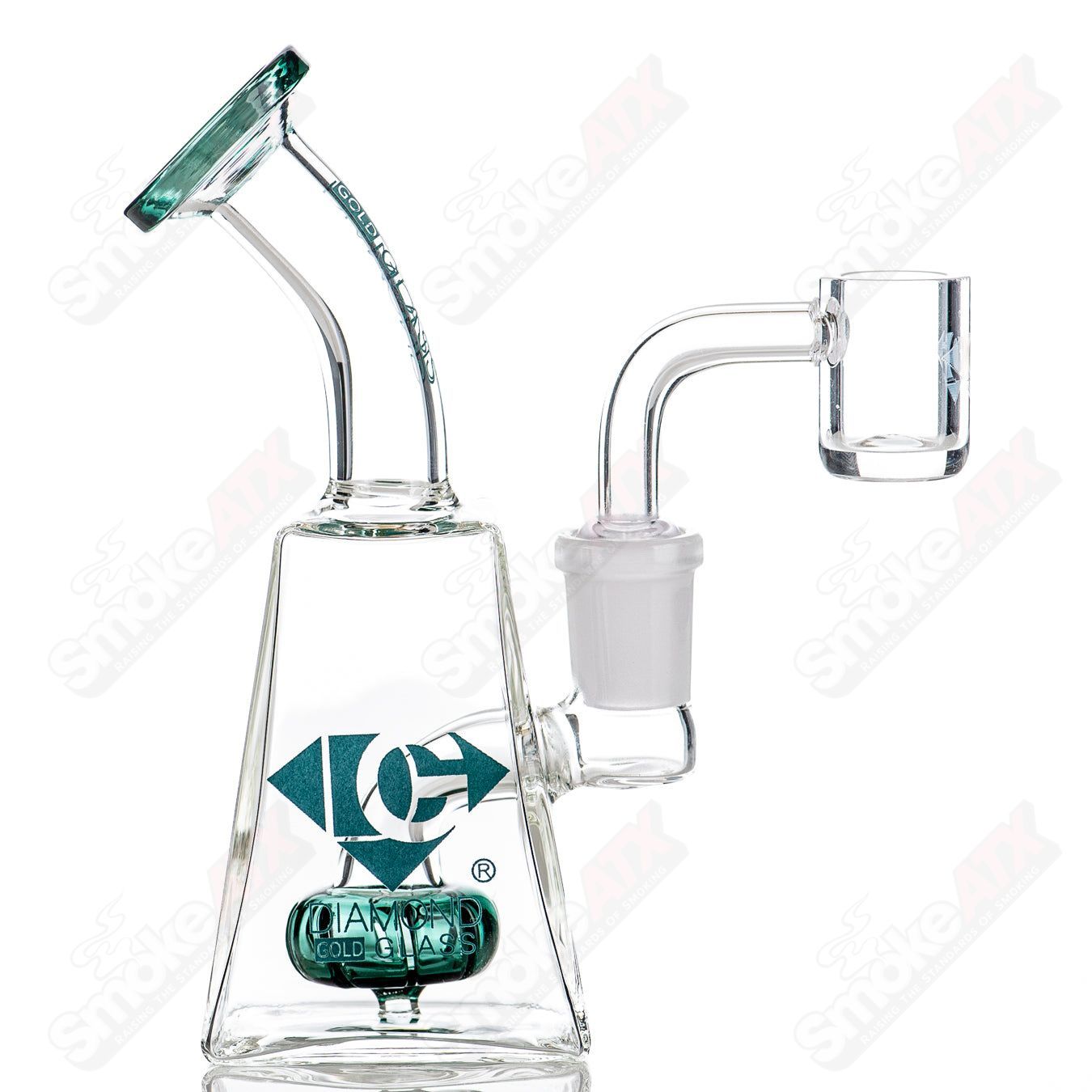 Diamond Glass 5-inch showerhead mini rig for concentrates, featuring a compact diamond glass design with a showerhead percolator.