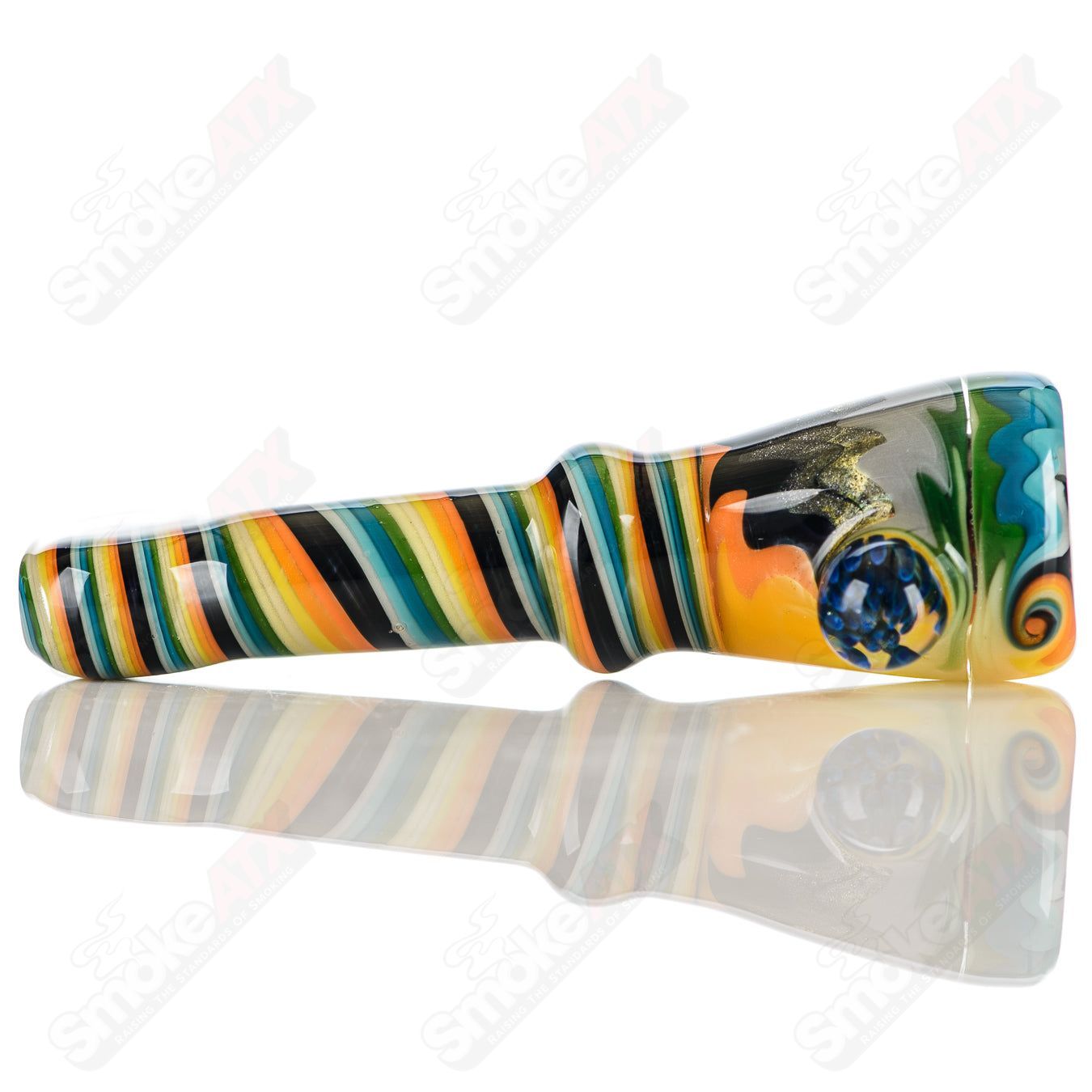 Katy Wright Glass Wig Wag Chillum, colorful heady glass chillum pipe with vibrant wig wag design and clear glass details.