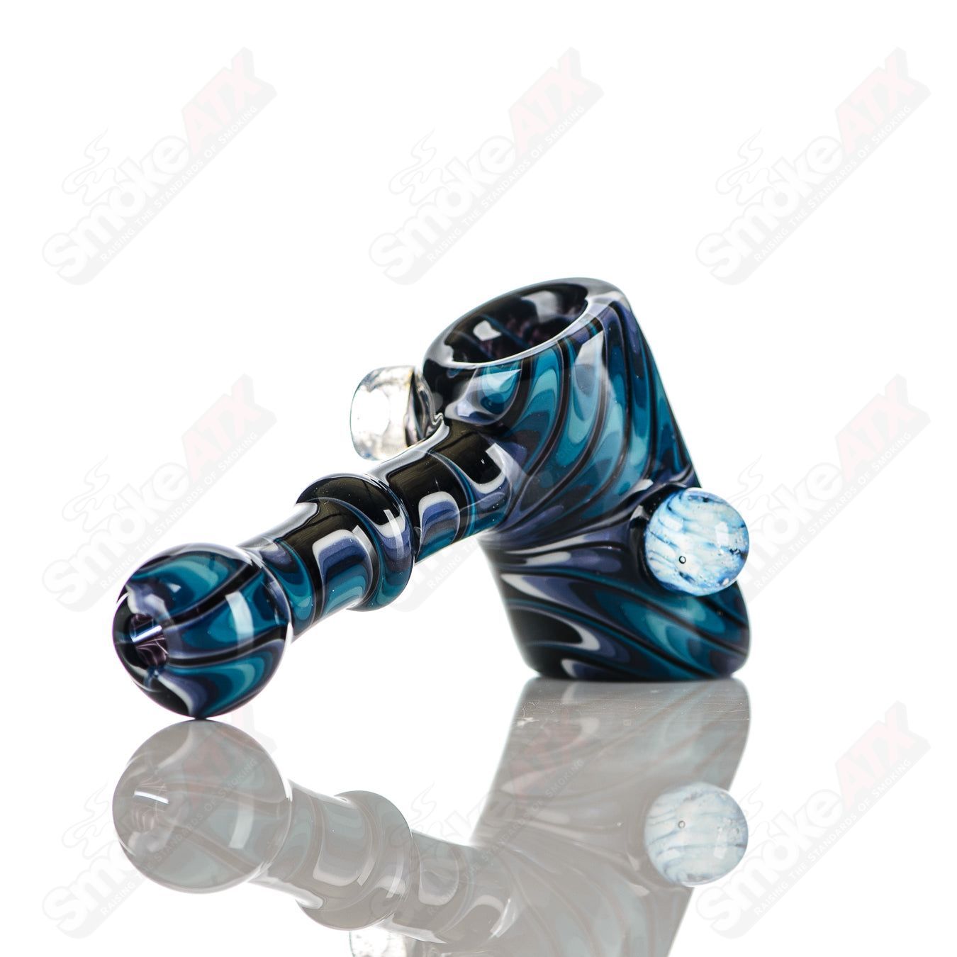 Katy Wright Glass Wig Wag Hammer Dry Pipe, heady hand pipe with colorful wig wag pattern and textured glass design.