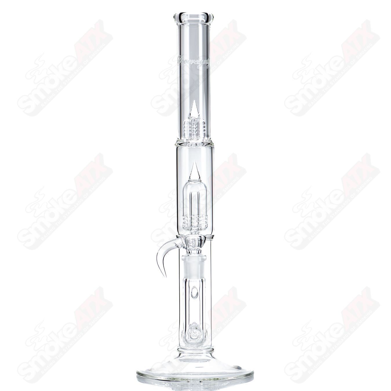 Sovereignty Glass 50mm Grid Dome 3Cut Straight Stem Tube with Splash Guard, clear straight glass water pipe for smoking.