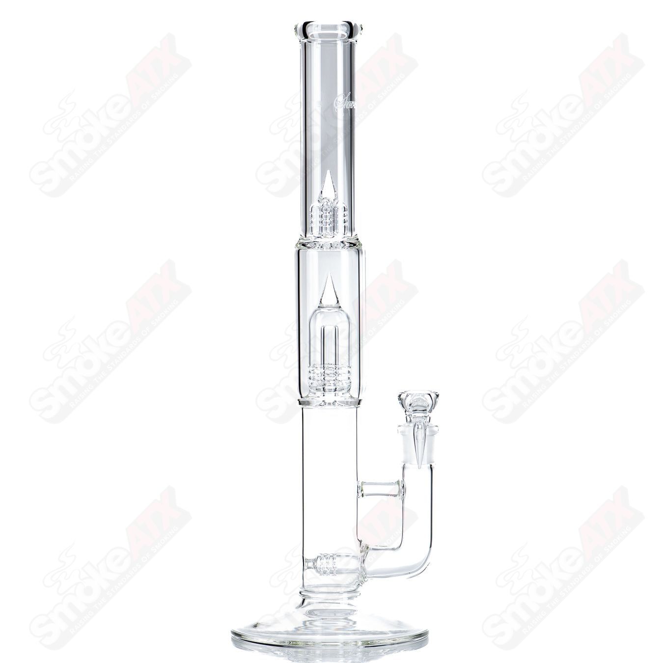 Sovereignty Glass 50mm Grid Dome Straight Tube with 3-Cut 360 Stem, straight neck, and splash guard for enhanced filtration.