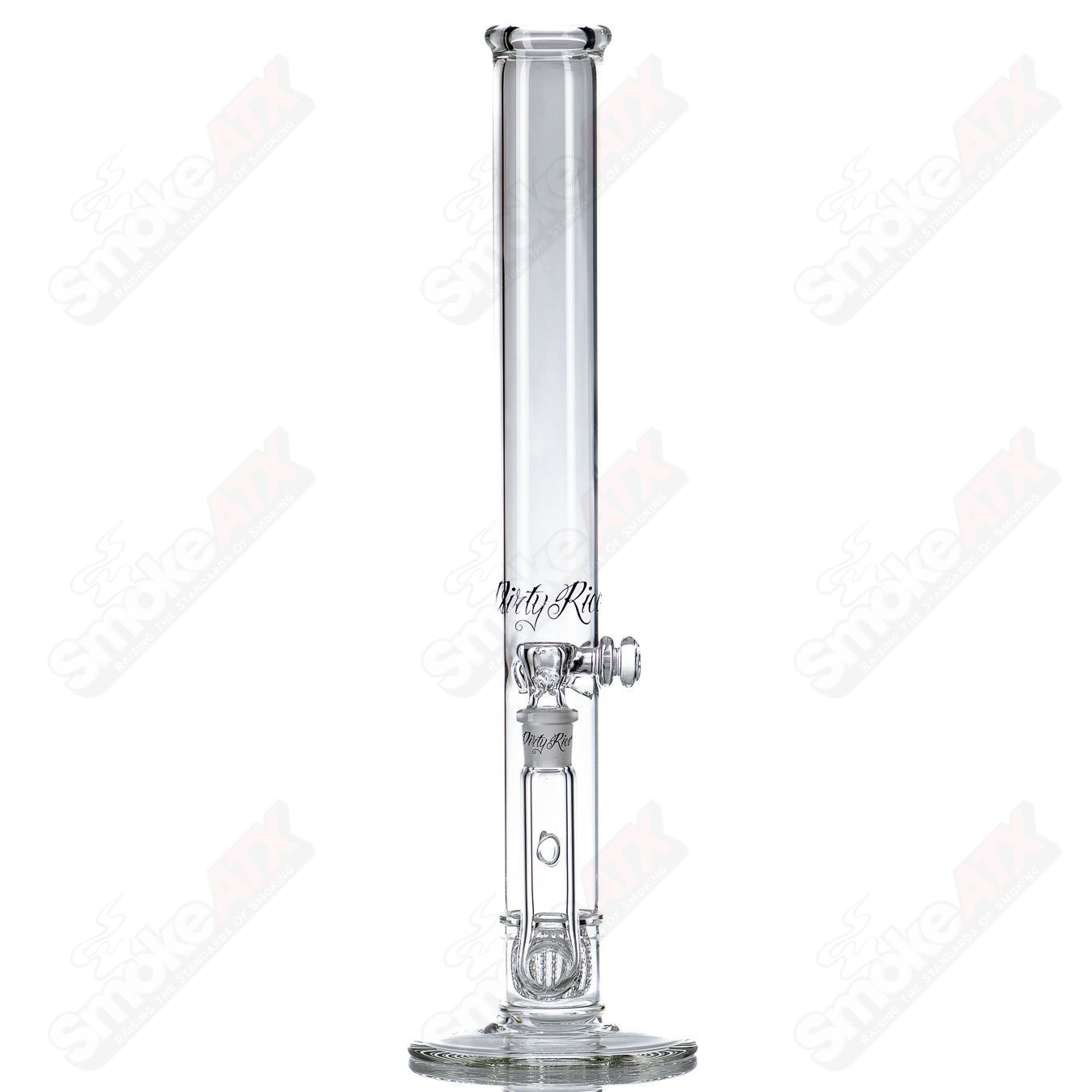 Glass waterpipe by Dirty Rico featuring a 50mm straight design with Apocoline perc for smooth filtration.