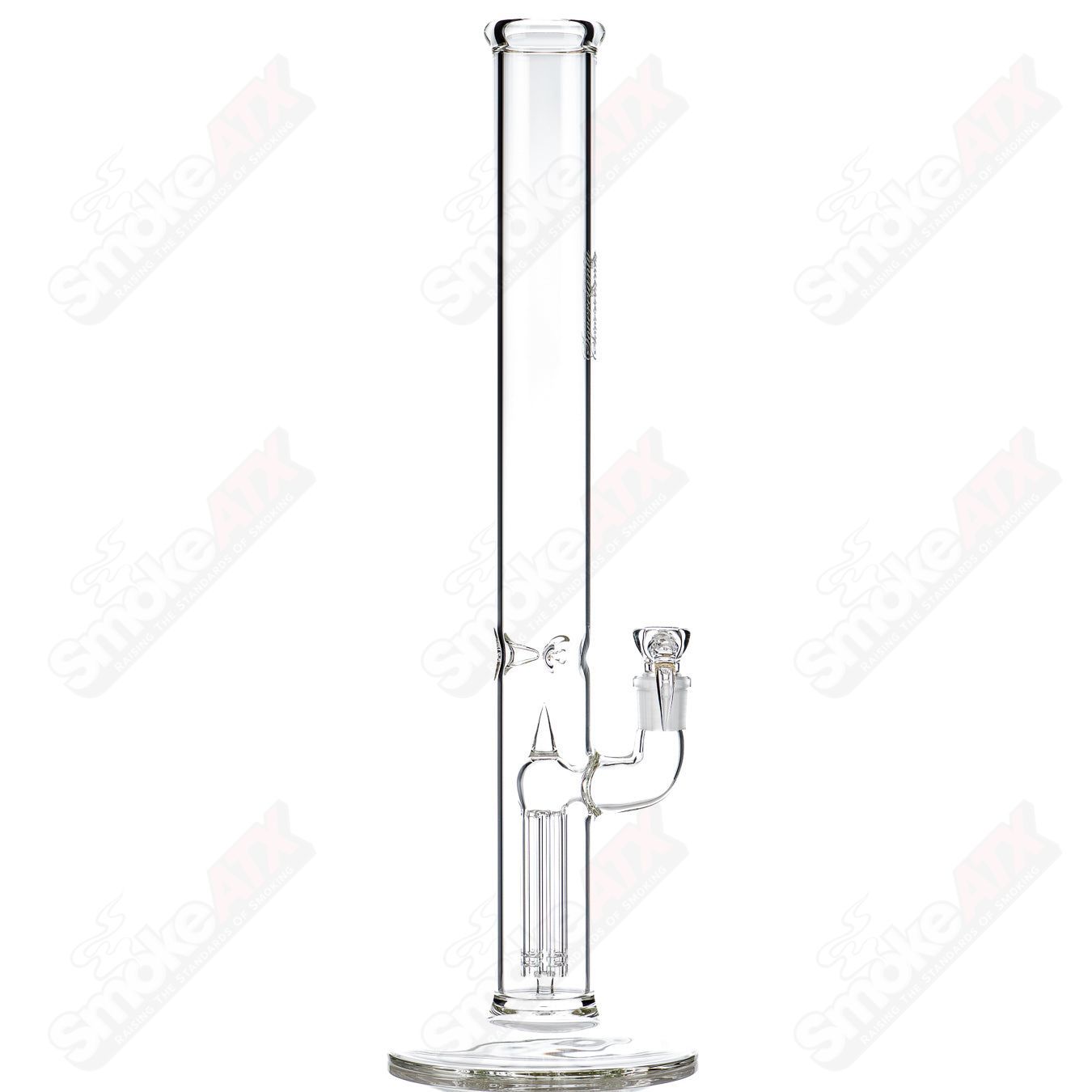 Sovereignty Glass 50x5 fixed 4-arm straight glass tube for smoking, featuring clear glass construction and precise craftsmanship.