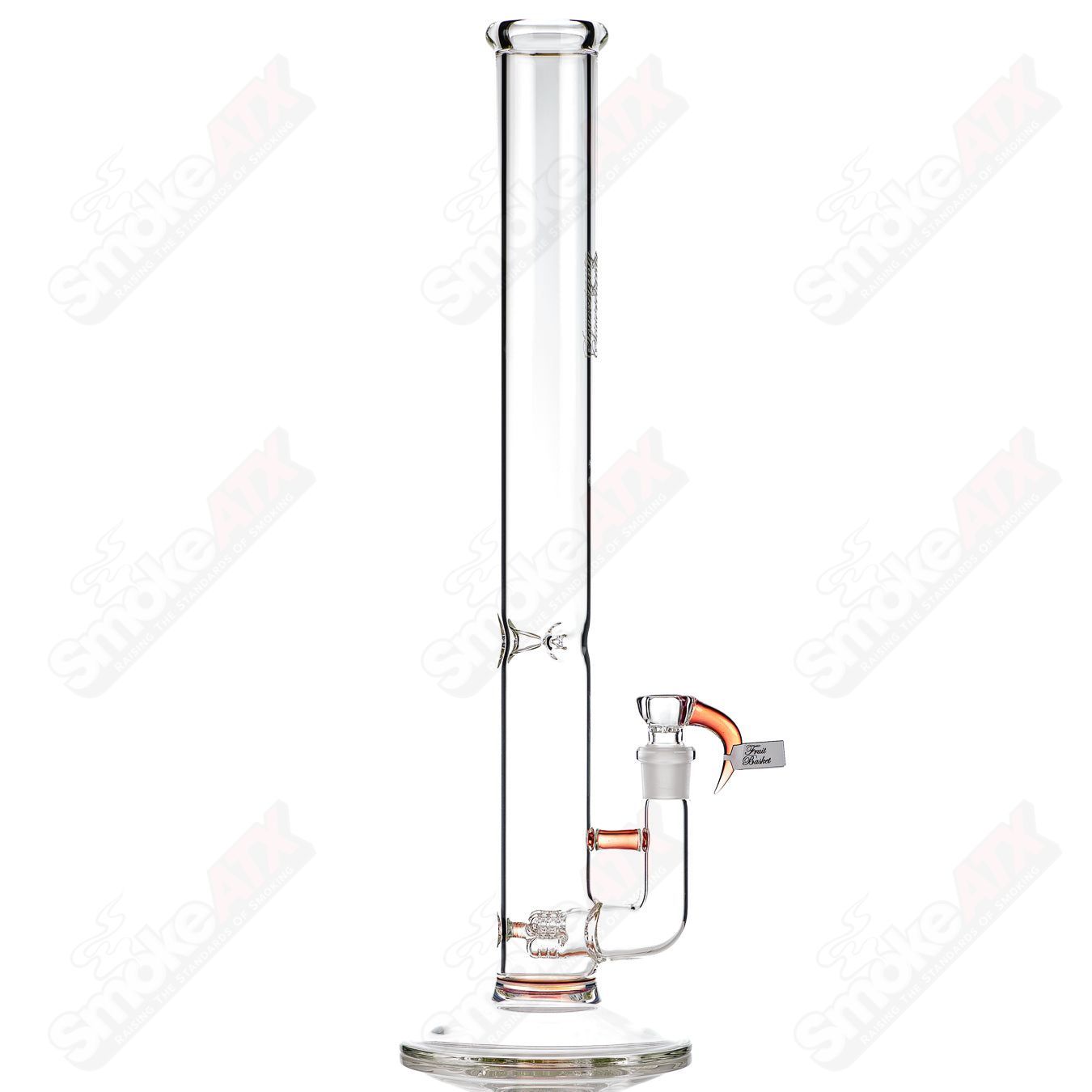 Sovereignty Glass 50x5 Mini 3-Part Partial Accent Fruit Basket in clear straight tube design, showcasing intricate glasswork and vibrant accents.