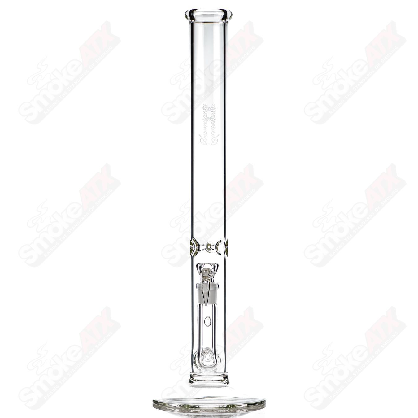 Clear glass 50x5 Stemline Sovereignty straight tube with sleek design, crafted by Sovereignty Glass for smooth smoking experience.