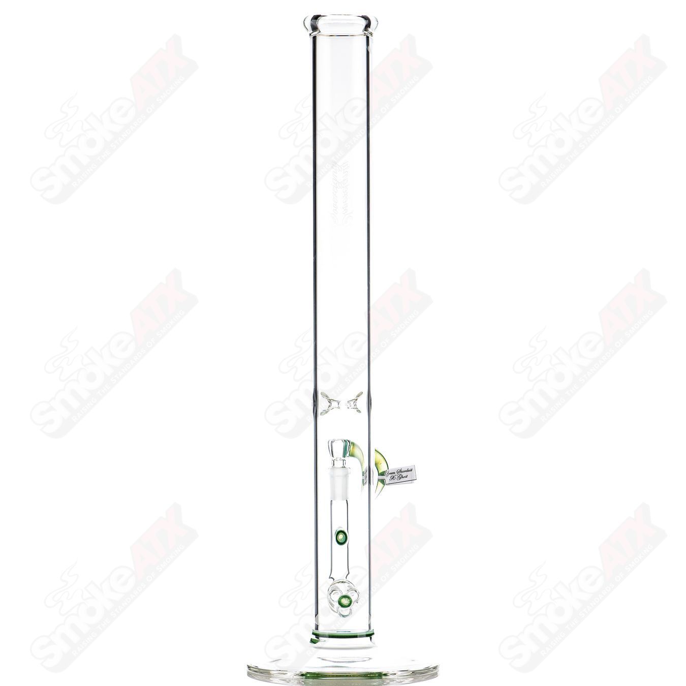 Sovereignty Glass 50x5 Threeline Partial Accent straight glass tube with colorful line patterns on clear glass.