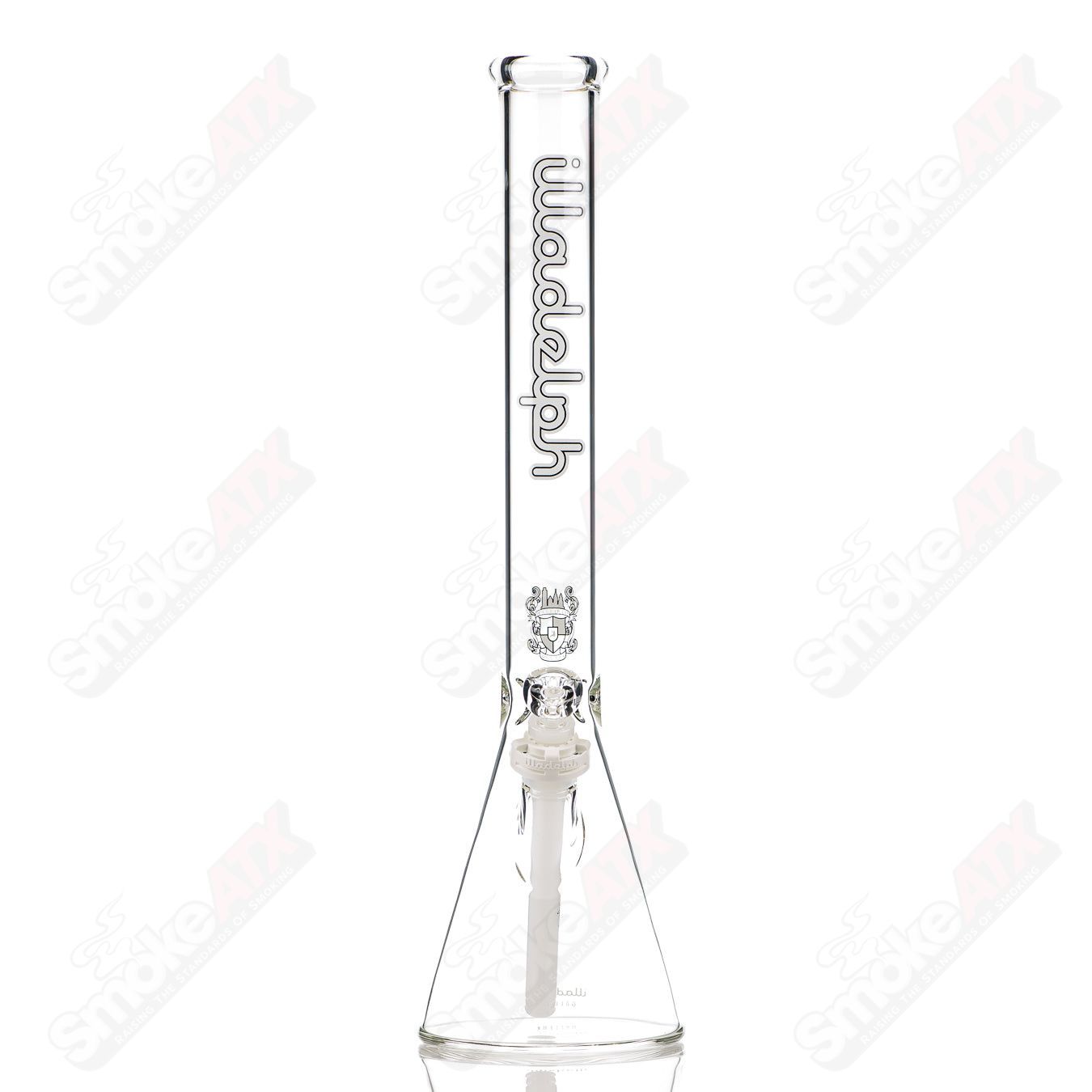 White 5mm medium beaker waterpipe by Illadelph, featuring clear glass base and sturdy design for smooth smoking sessions.