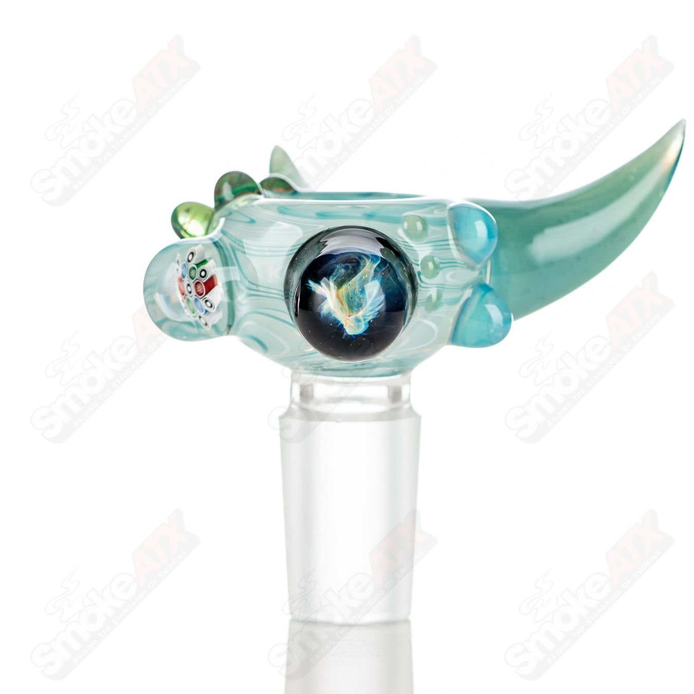Colorful 19mm horn worked Milli bowl by JMass, heady glass bowl with vibrant full color design and intricate horn pattern.