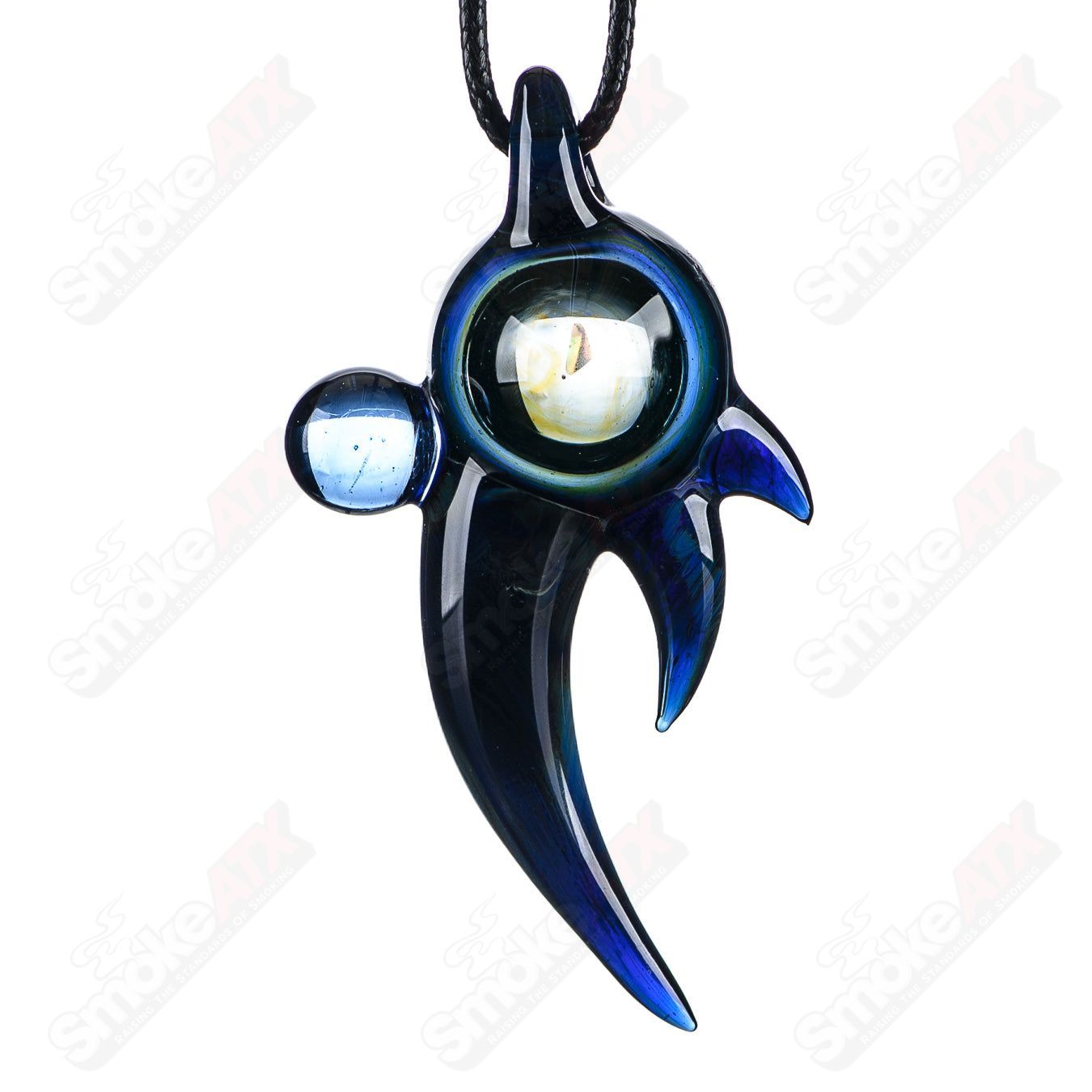 Dosh Glass #6 Amulet Pendant Heady Glass pendant with intricate Dosh Glass design and vibrant colors on clear glass background