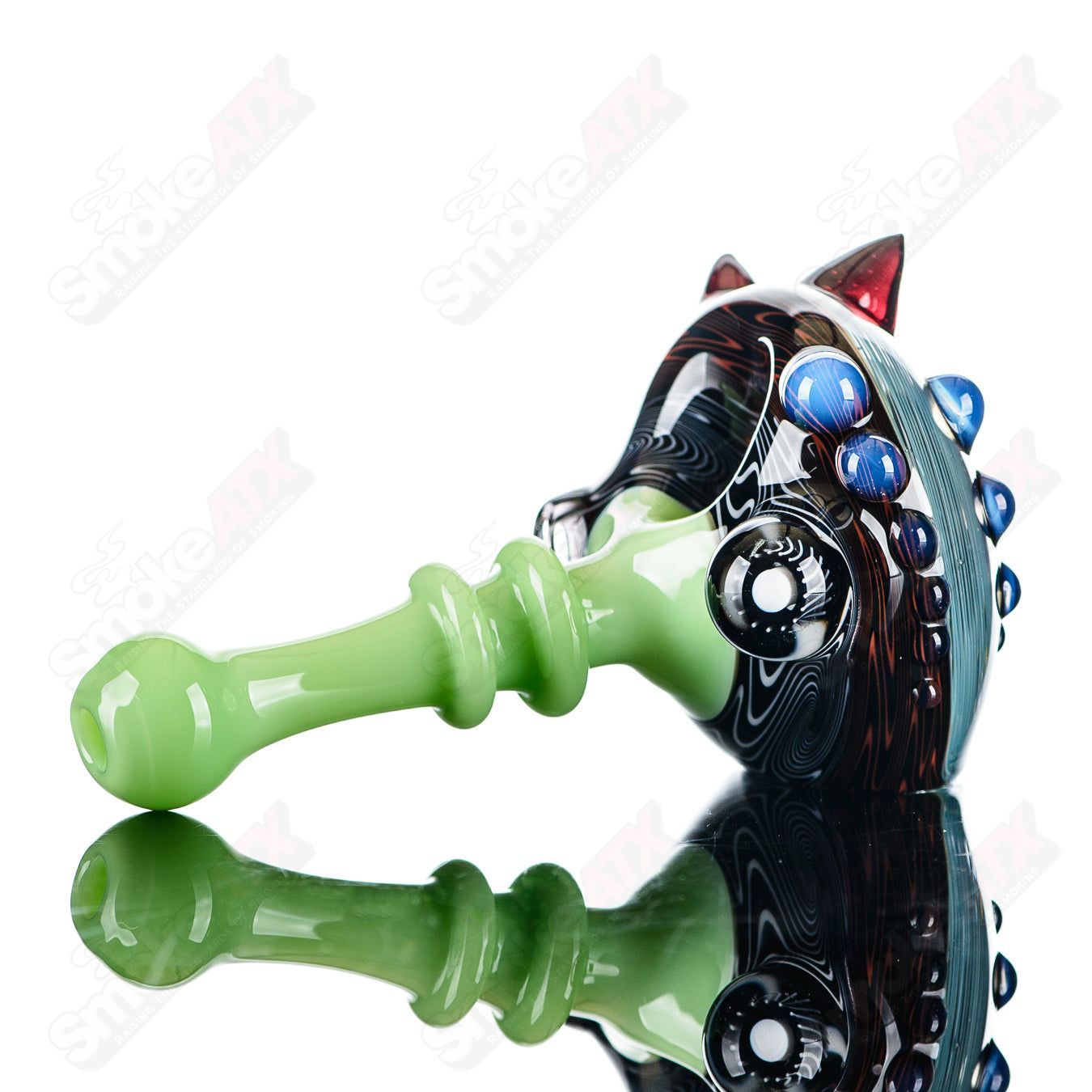 Six-piece glass spoon pipe set with jade mouthpieces by JMass, featuring intricate hand pipe designs for smoking accessories.