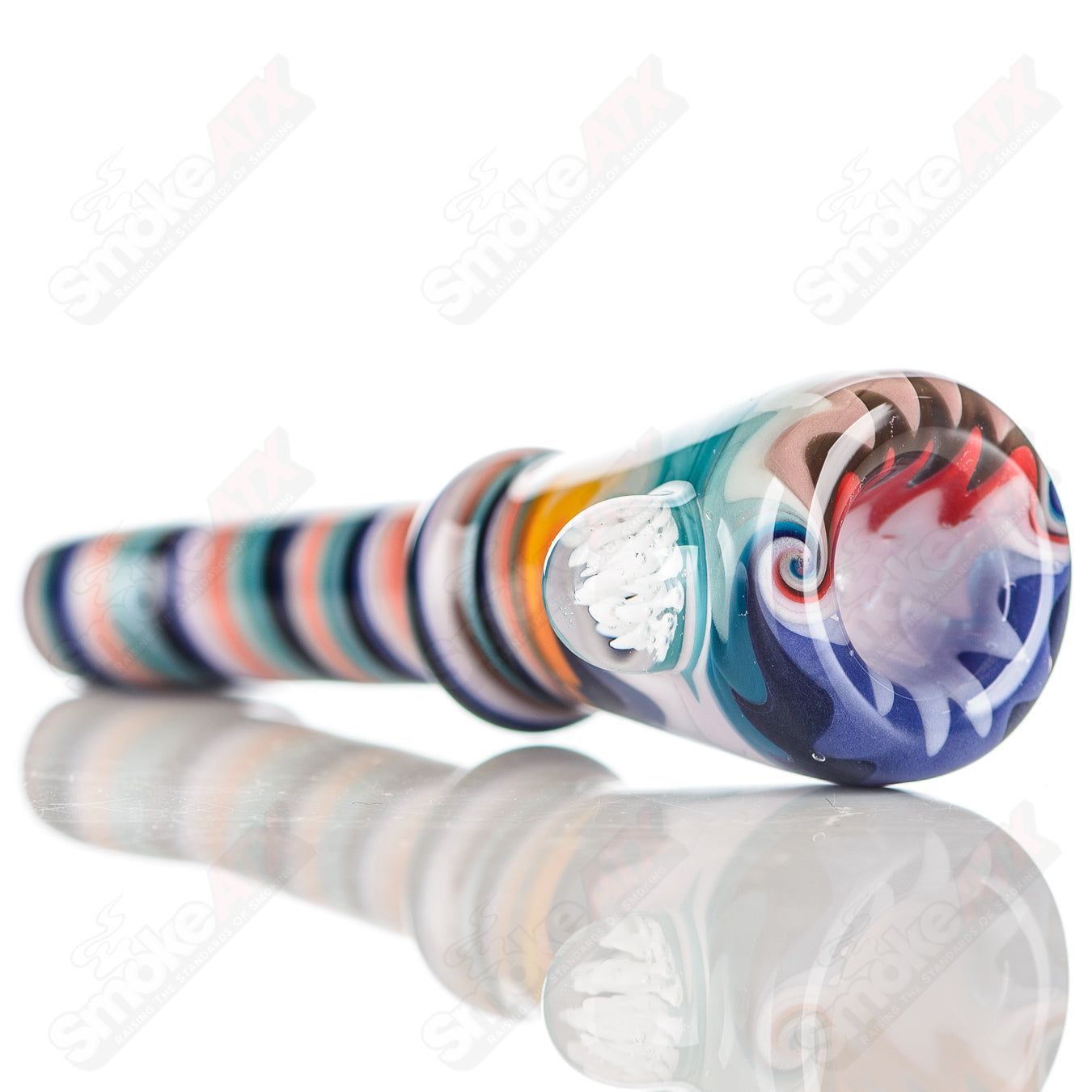 Katy Wright Glass Wig Wag Chillum, a colorful heady glass chillum with intricate wig wag design for smoking accessories.