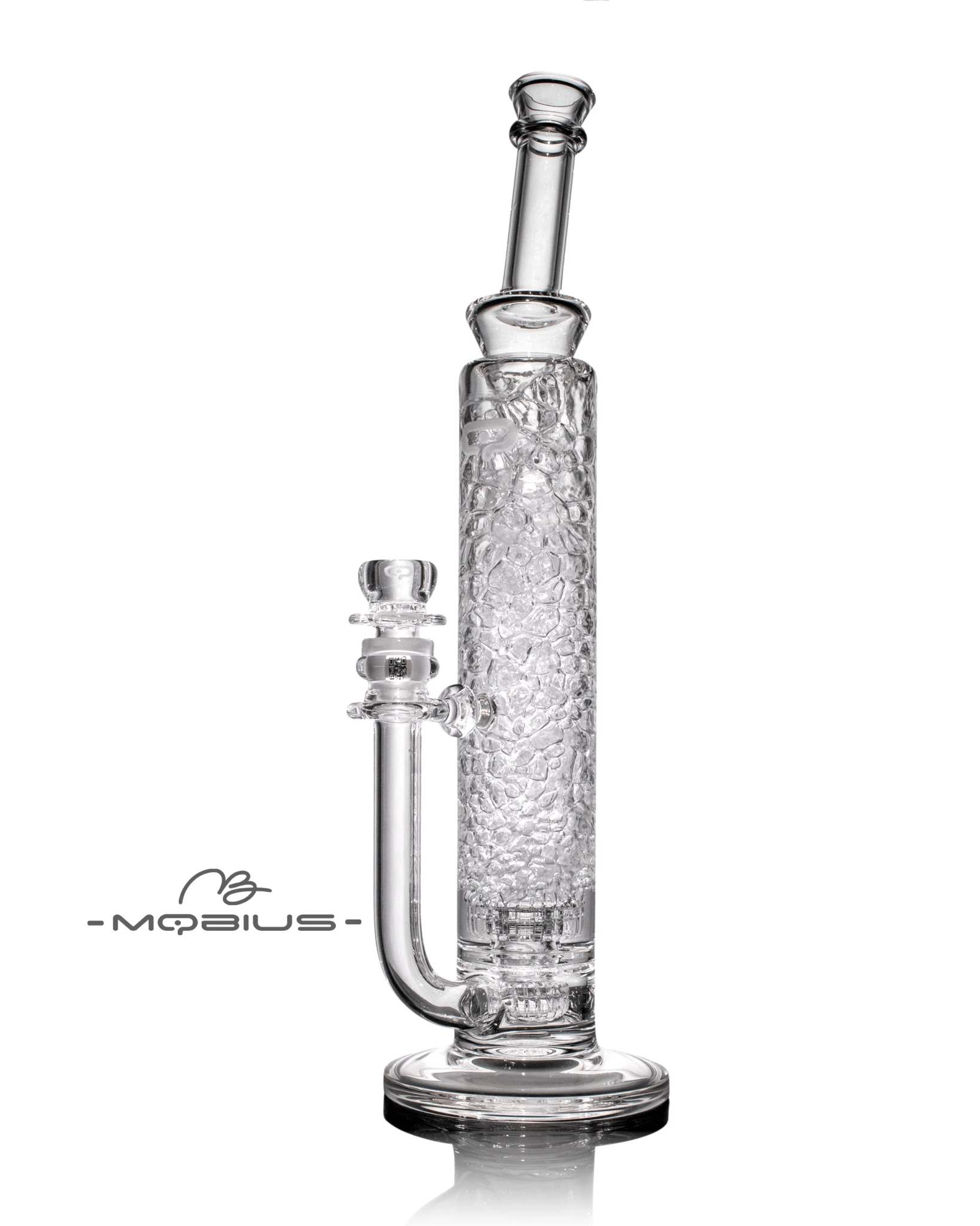 Clear Mobius 60T Tall Stereo Matrix waterpipe with Splash Trap V6 glass design, featuring intricate craftsmanship and vibrant details.