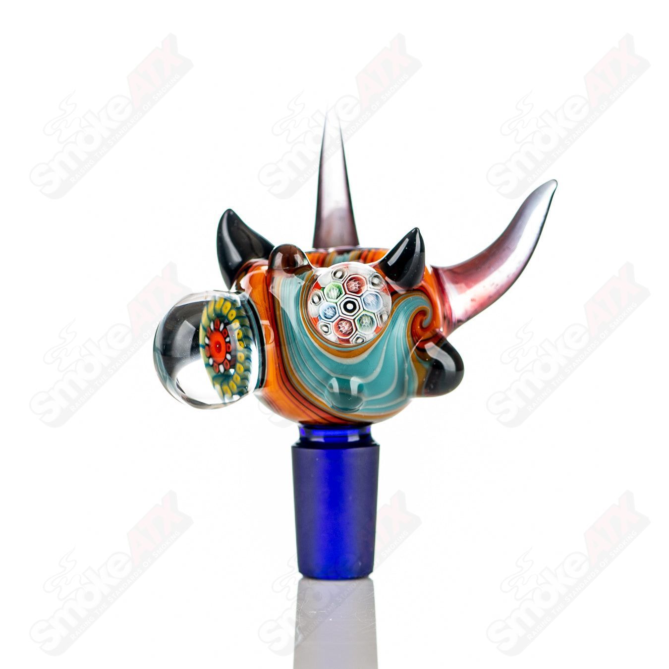 JMass 14mm full color worked horn milli bowl for heady glass, featuring vibrant horn design and intricate craftsmanship.