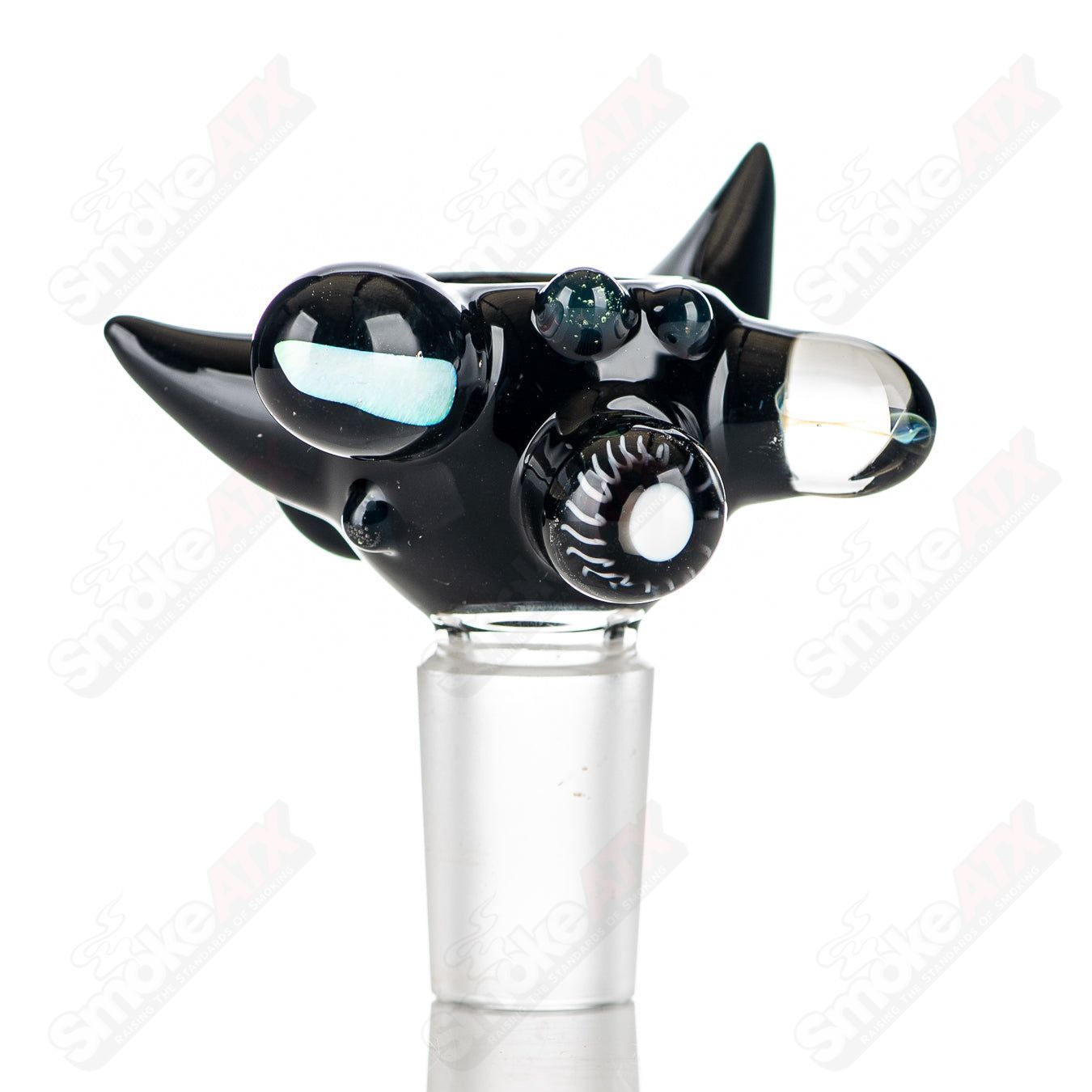 Colorful 19mm Horn Milli Bowl by JMass, heady glass smoking accessory with intricate full-color worked design.