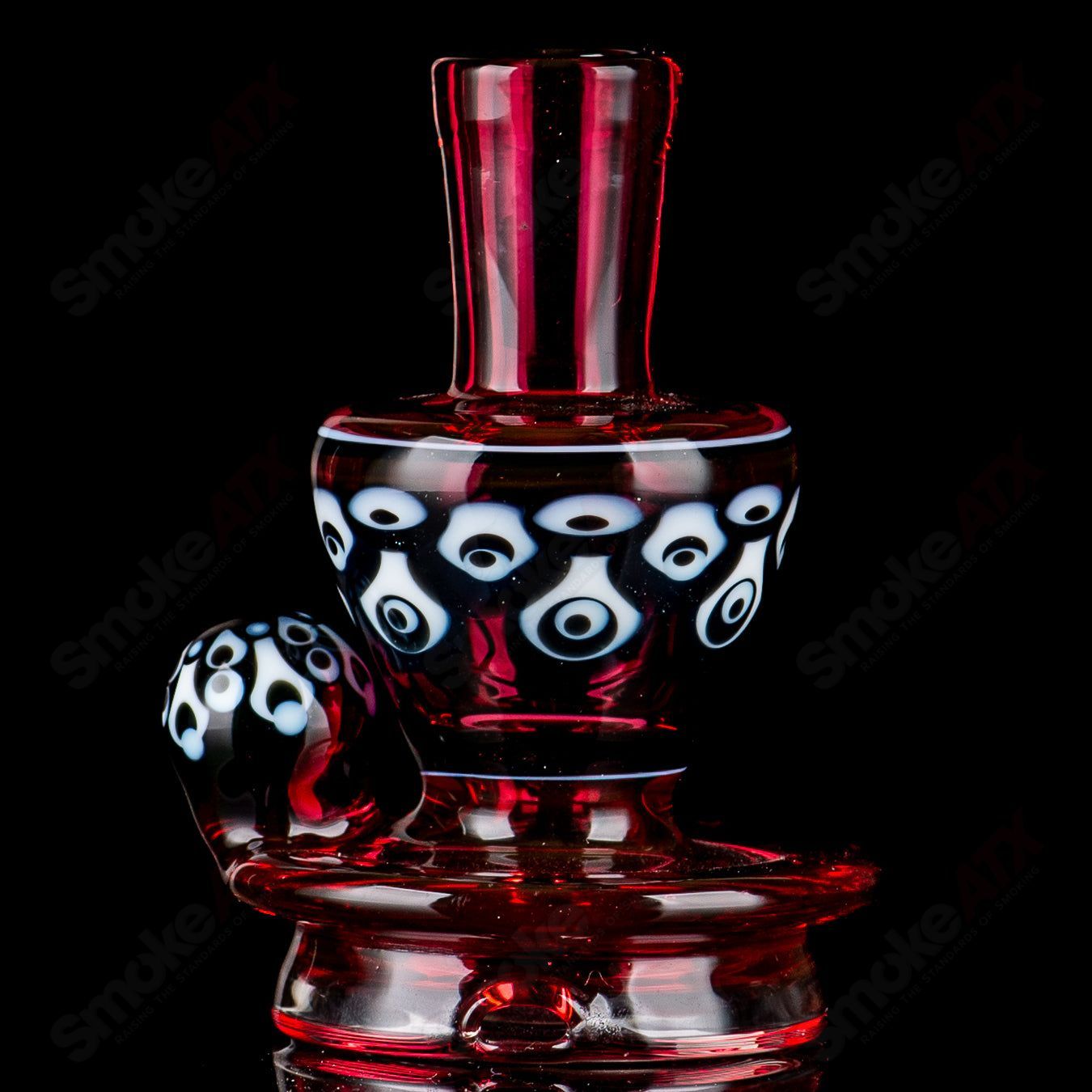 Heady glass Puffco Top by Geoff Made Glass featuring a 7-dot-stack design for Indo X dry puffco devices.