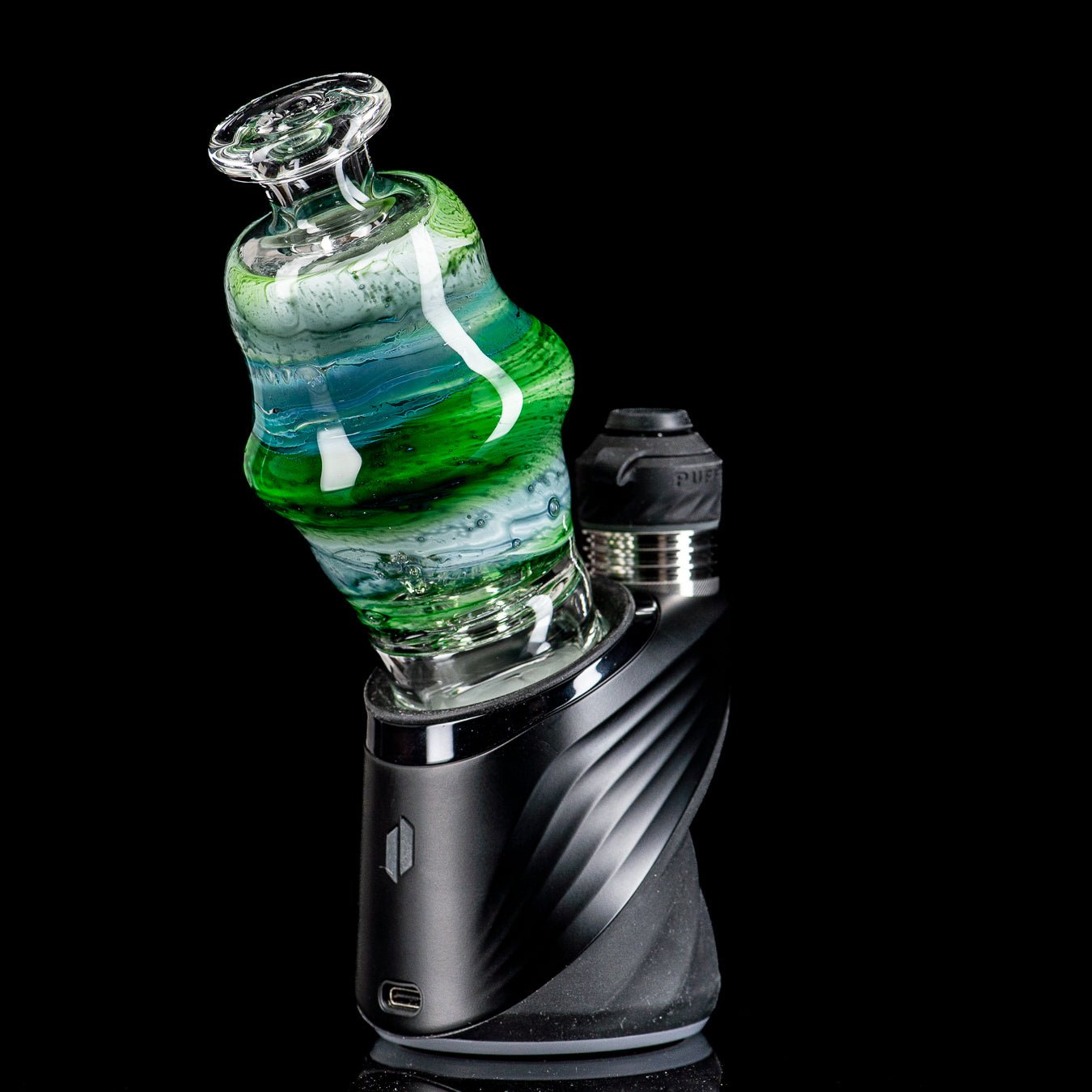 Puffco Wet Top by Nobody Glass, colorful glass Puffco top accessory for vaporizer, intricate design, vibrant glass craftsmanship.