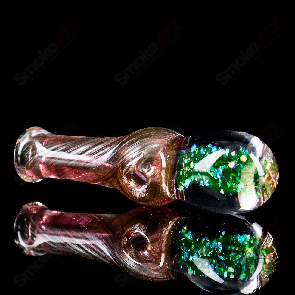 UV Puffco Joystick Indo glass Puffco top by Geoff Made Glass, featuring colorful, artistic heady glass design with intricate details.