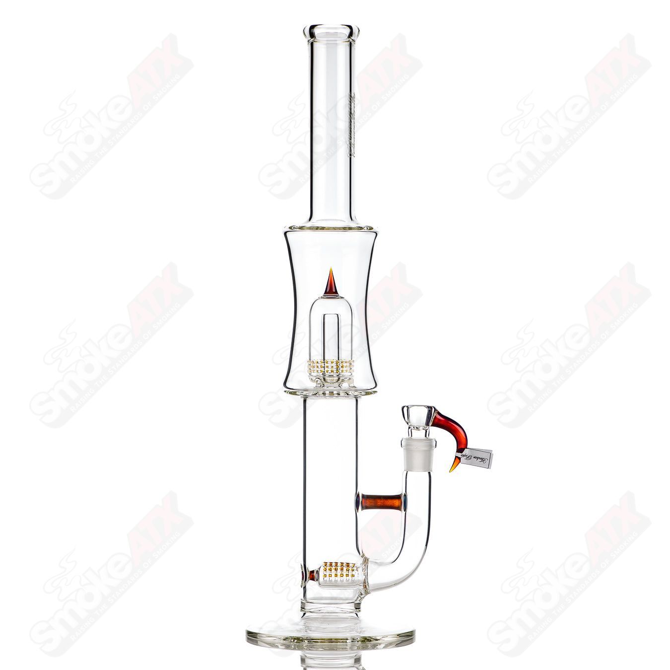Sovereignty Glass 75mm Grid Dome Stemline Minor Accent in Amber Purple, straight glass tube with colorful accent design.