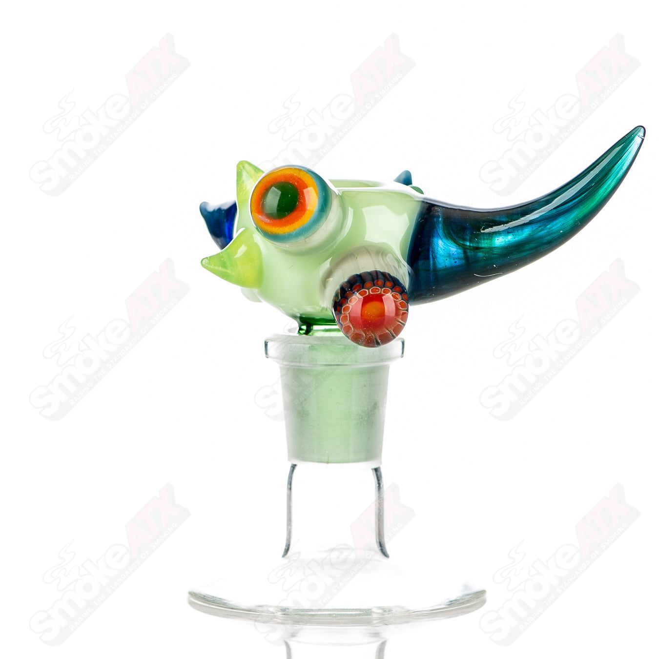 JMass 14mm full color worked horn milli bowl for heady glass pipes, featuring vibrant horn design and detailed craftsmanship.