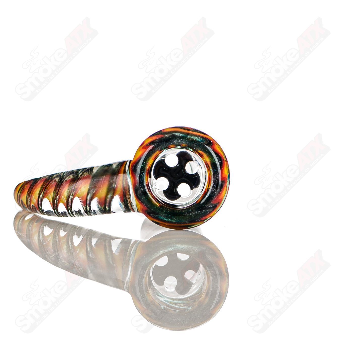 Colorful 18mm Worked 4-Hole Slide for Texas Tubes Heady Glass bowls, featuring intricate designs and vibrant hues.