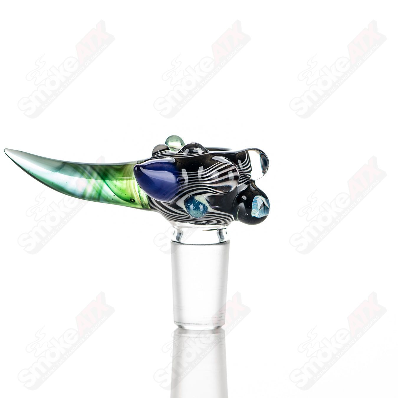 JMass full color worked horn Milli bowl for 19mm heady glass, featuring vibrant horn design and detailed craftsmanship.