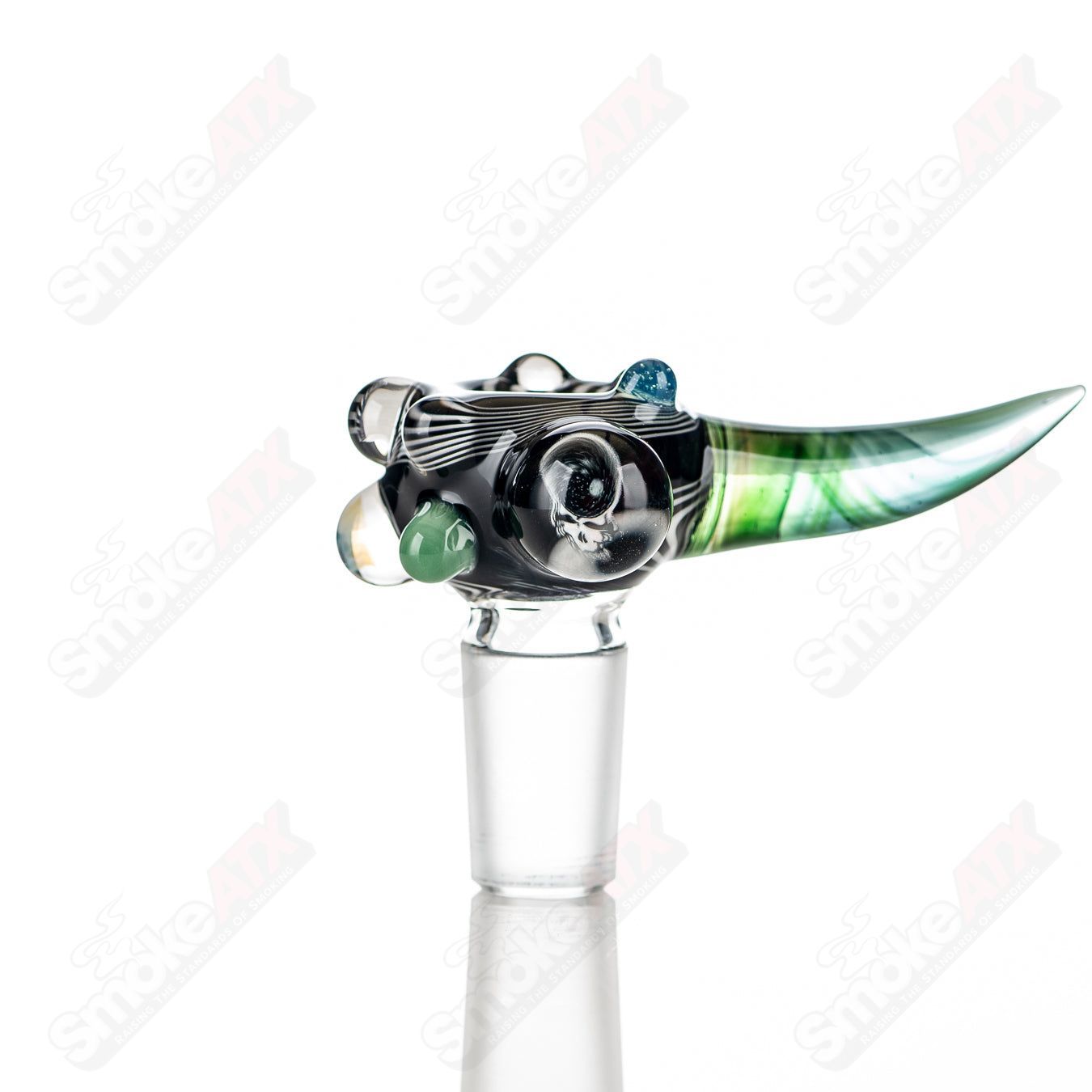 JMass 8-19mm full color worked horn Milli bowl for heady glass pipes, featuring vibrant horn design and detailed craftsmanship.