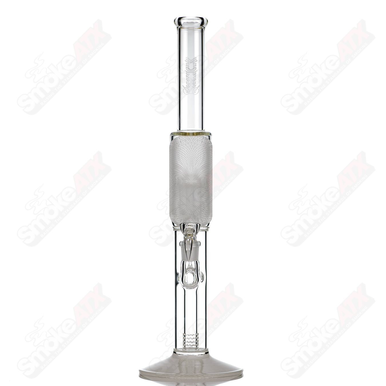 Sovereignty Glass 8-arm fixed 180° straight glass tube with clear and frosted patterned accents.