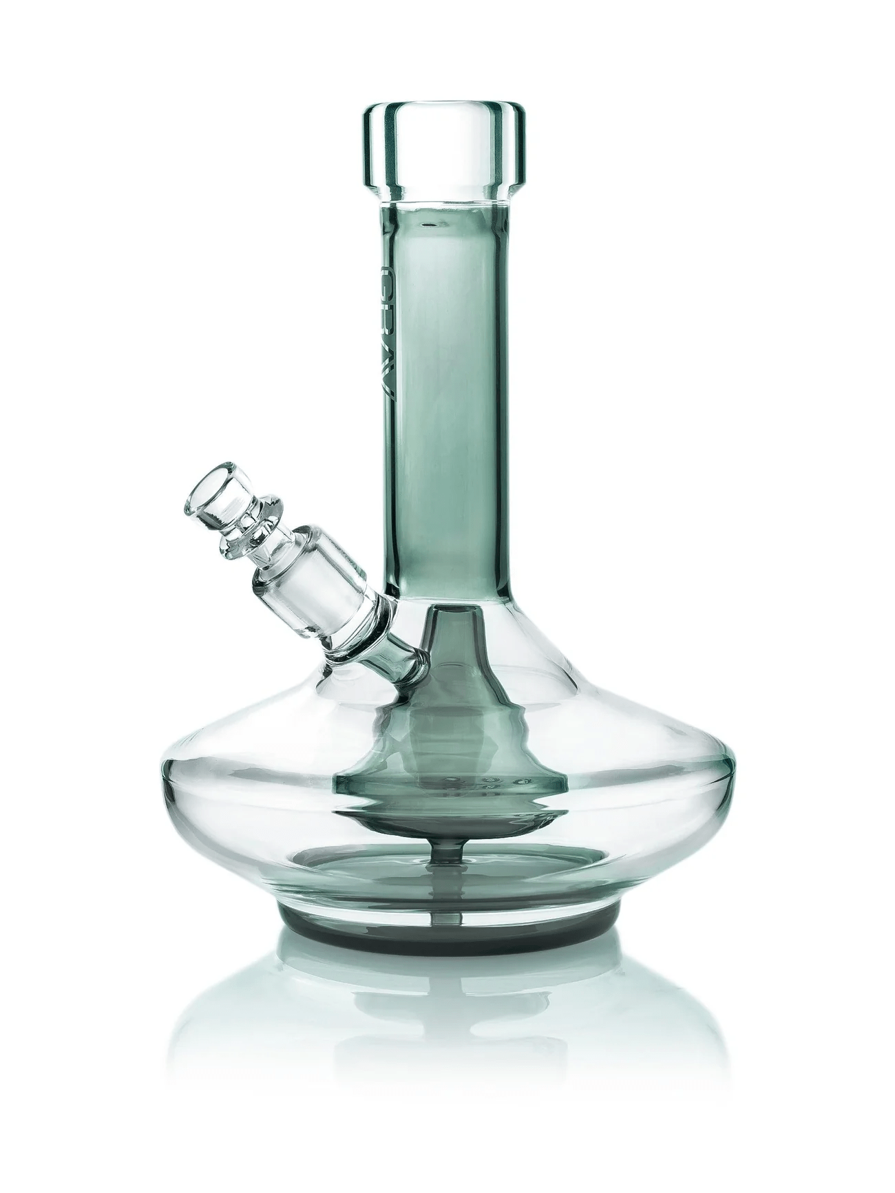 8-inch clear glass water pipe with smoke accents and wide base by Grav, designed for smooth smoking experiences.