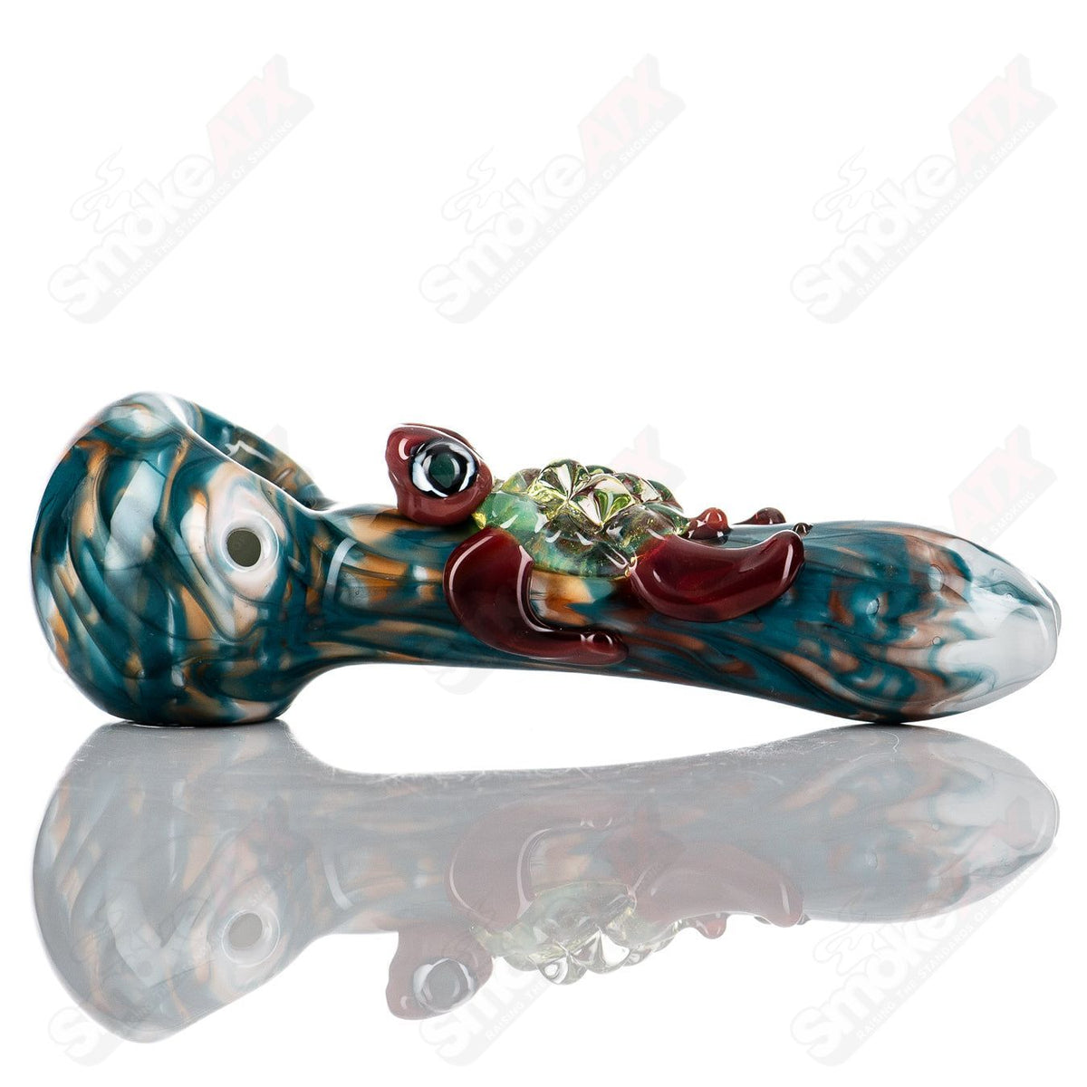 Molten Imagination #8 Critter Spoon glass hand pipe featuring a whimsical critter design, colorful and detailed craftsmanship.