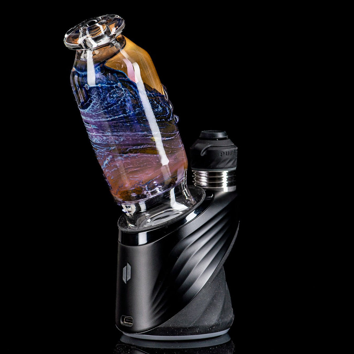 Puffco Wet Top glass accessory by Nobody Glass, designed for Puffco devices, featuring intricate glasswork and colorful accents.