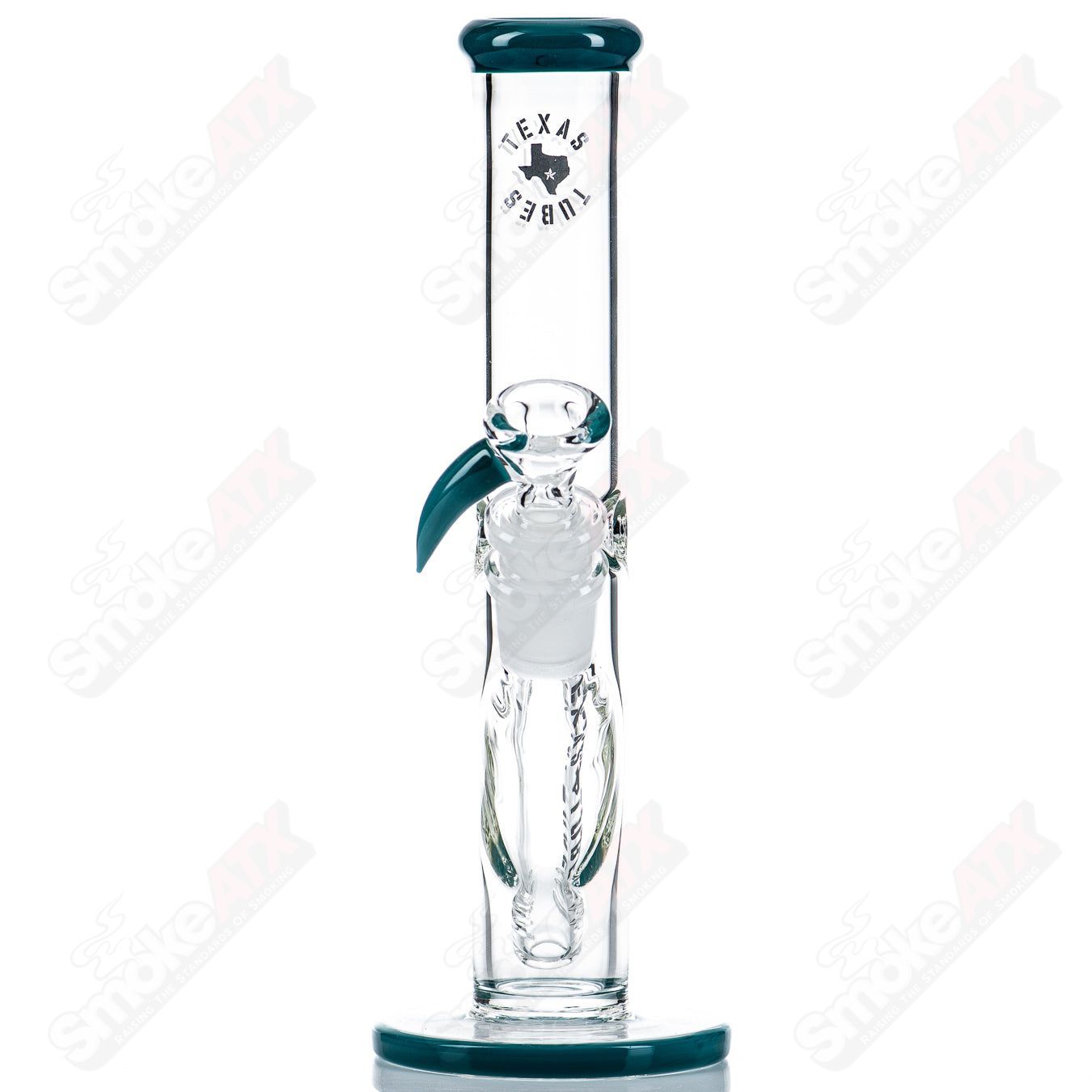 8.5-inch Aqua-Azul straight glass tube by Texas Tubes with 14mm joint, designed for smoking or water pipes.