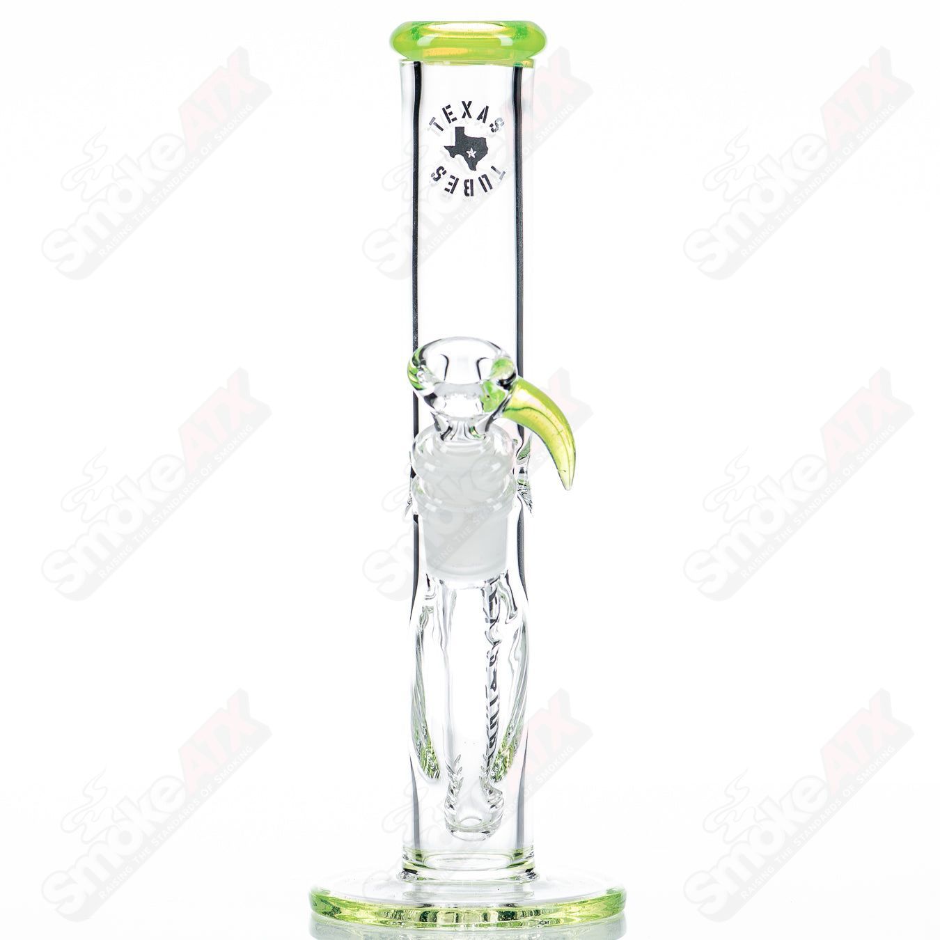 Green Slyme 8.5-inch 14mm glass straight tube by Texas Tubes, showcasing vibrant color and sleek design.