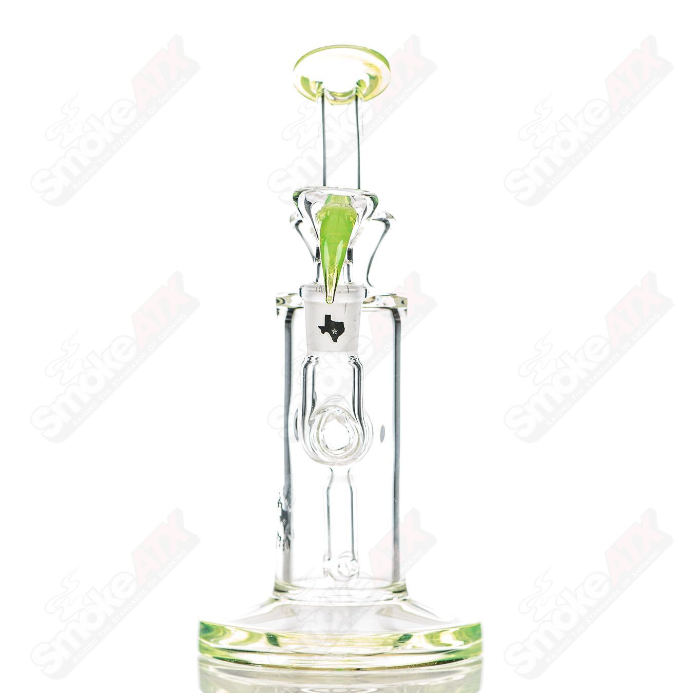 8in 14mm Rig w/ Flower Bowl (Green Slyme) Texas Tubes - Smoke ATX