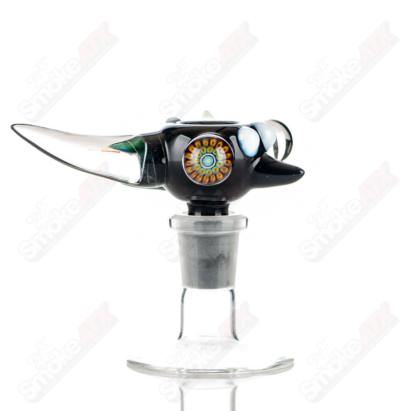 JMass 14mm full-color worked horn milli bowl for heady glass, featuring vibrant horn design and detailed craftsmanship.