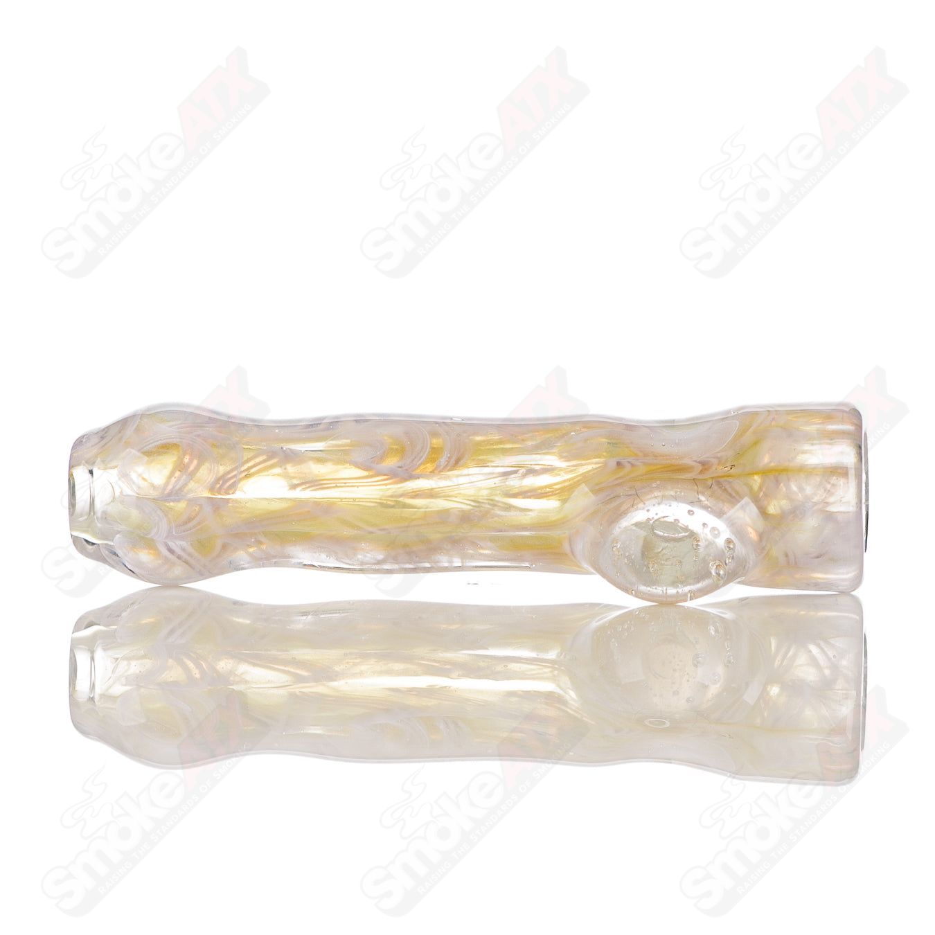 Handcrafted signed JMK Glass #9 I/O Worked Chillum with intricate glasswork and vibrant colors, showcasing detailed craftsmanship.