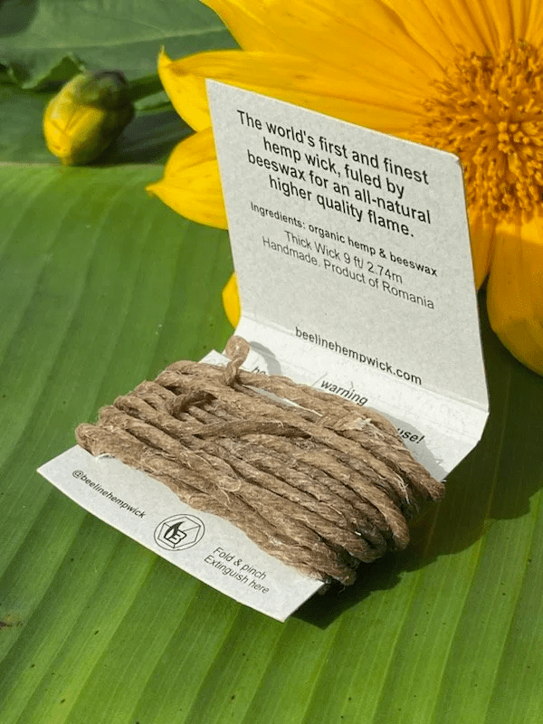 9ft thick Bee Line hemp wick for 420 products, showing the natural hemp fiber wick coil ready for use.