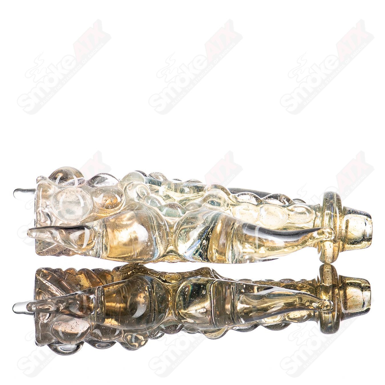 JMK Glass Shapely Fumed Chillum Pipe with swirling fumed glass design, showcasing intricate craftsmanship and smooth curves.