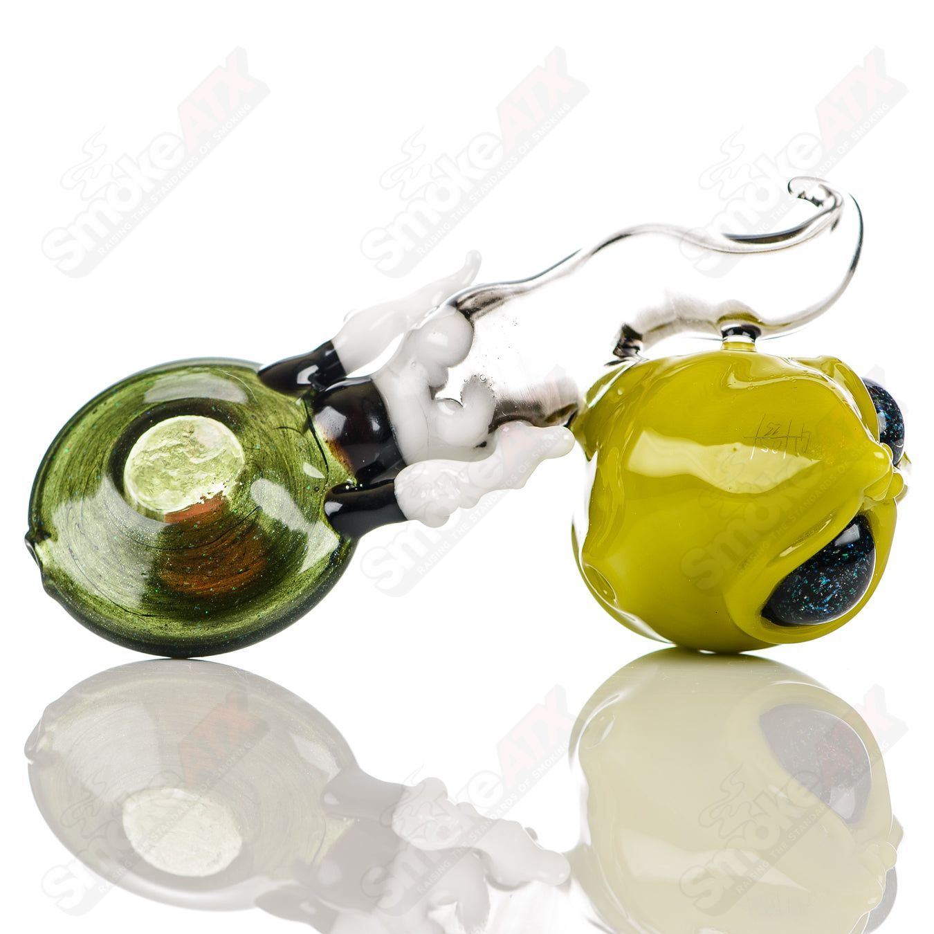 Alien Sidecar dry pipe by Ghost Glass, a heady Sherlocks glass pipe with intricate alien and sidecar design details.