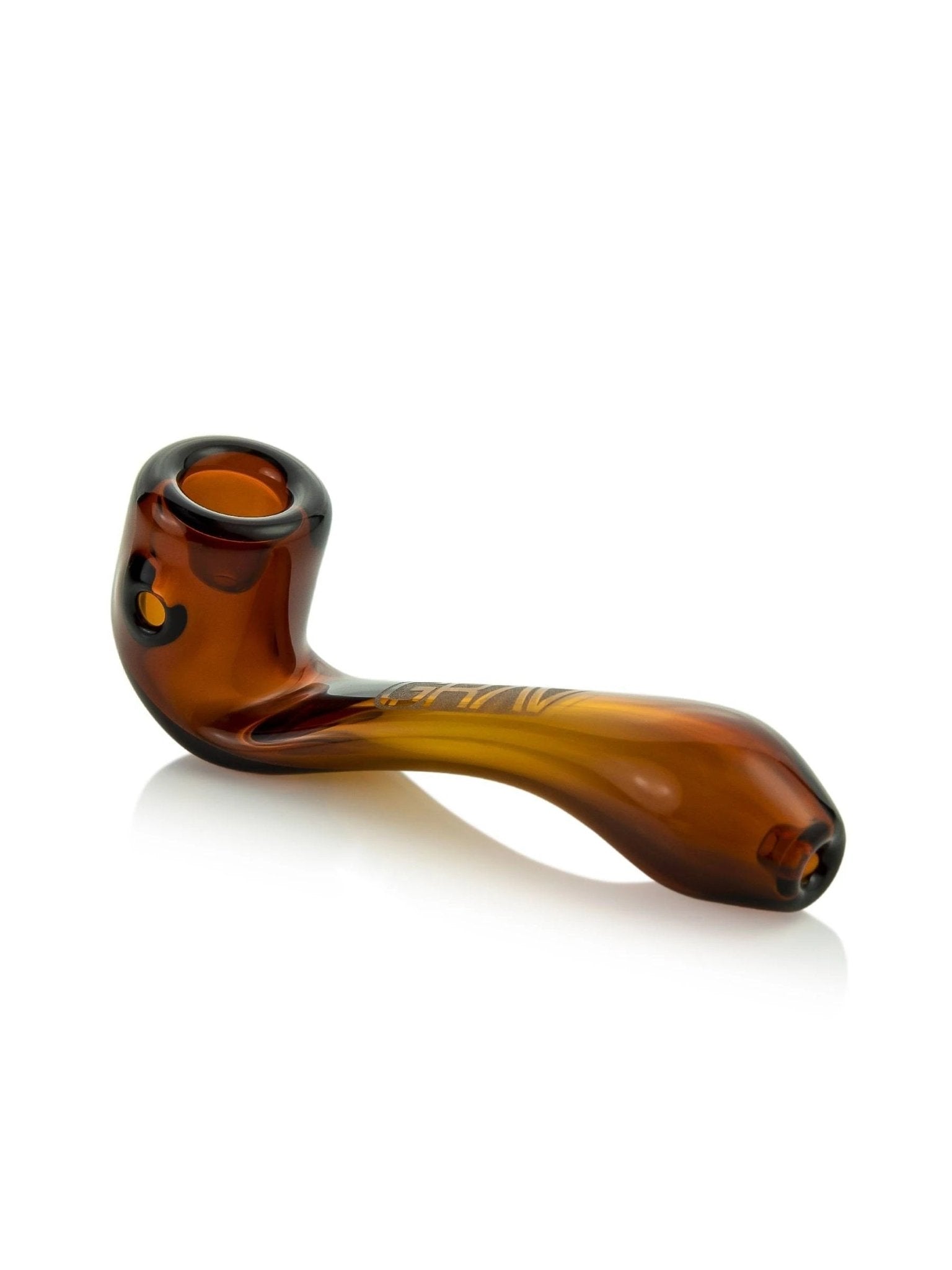 Amber 4-inch Grav Sherlock glass pipe with intricate design, showcasing a classic smoking pipe style and high-quality craftsmanship.