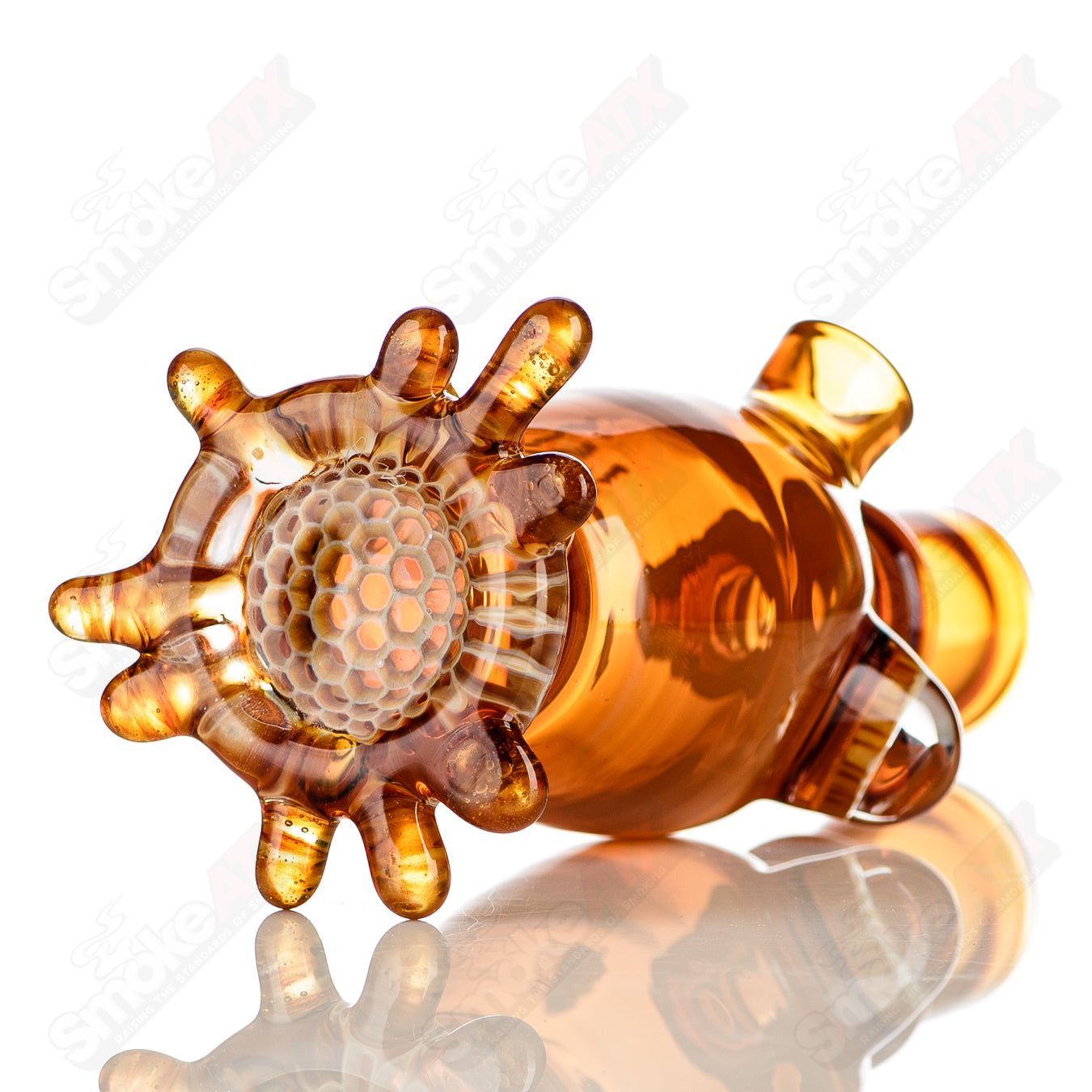 Amber Honeycomb Lamp Set by Joe P Glass, a stylish heady glass bubbler with intricate honeycomb design and amber coloration.